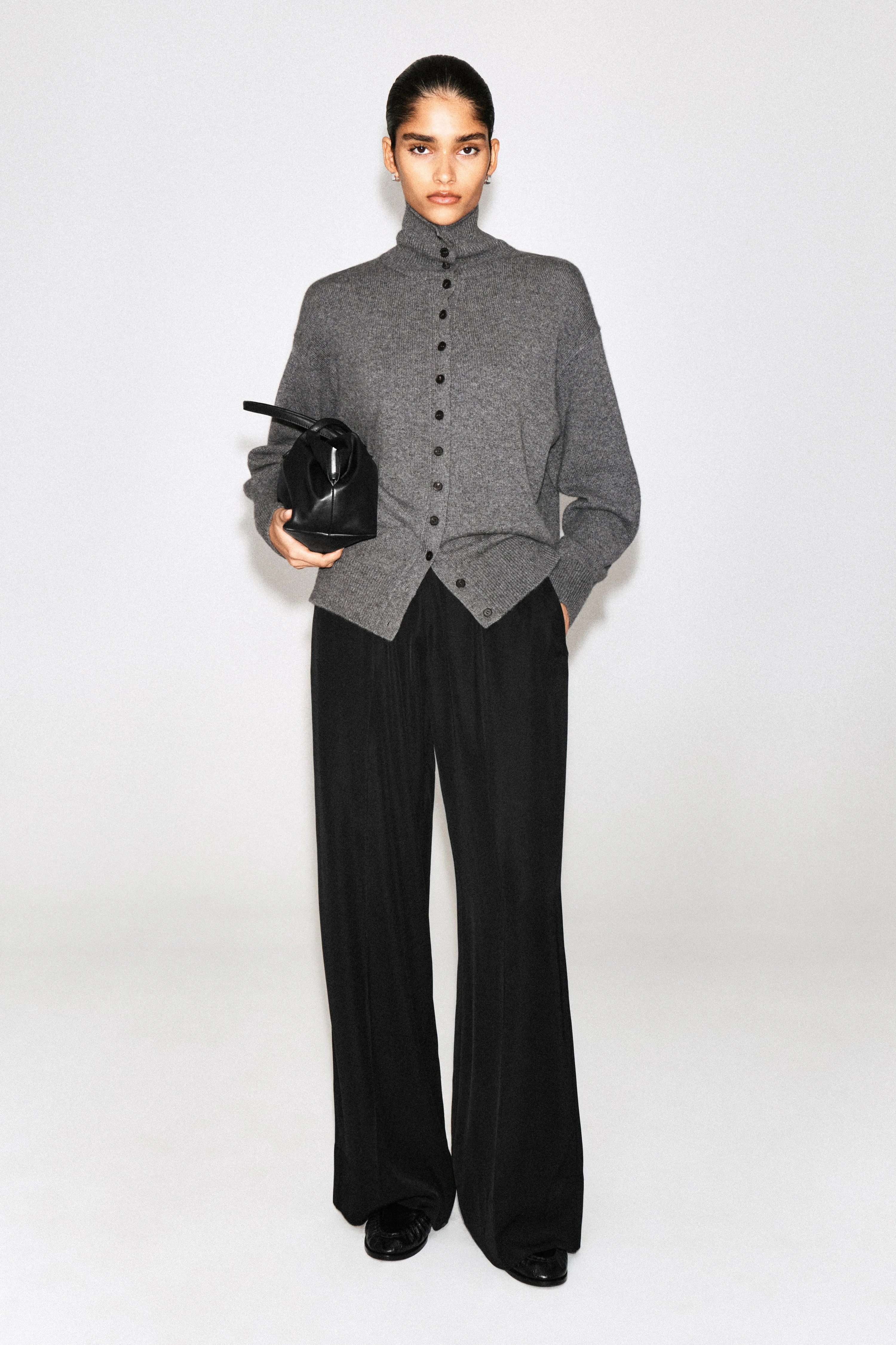 ELASTICATED TWILL STRAIGHT-LEG TROUSERS