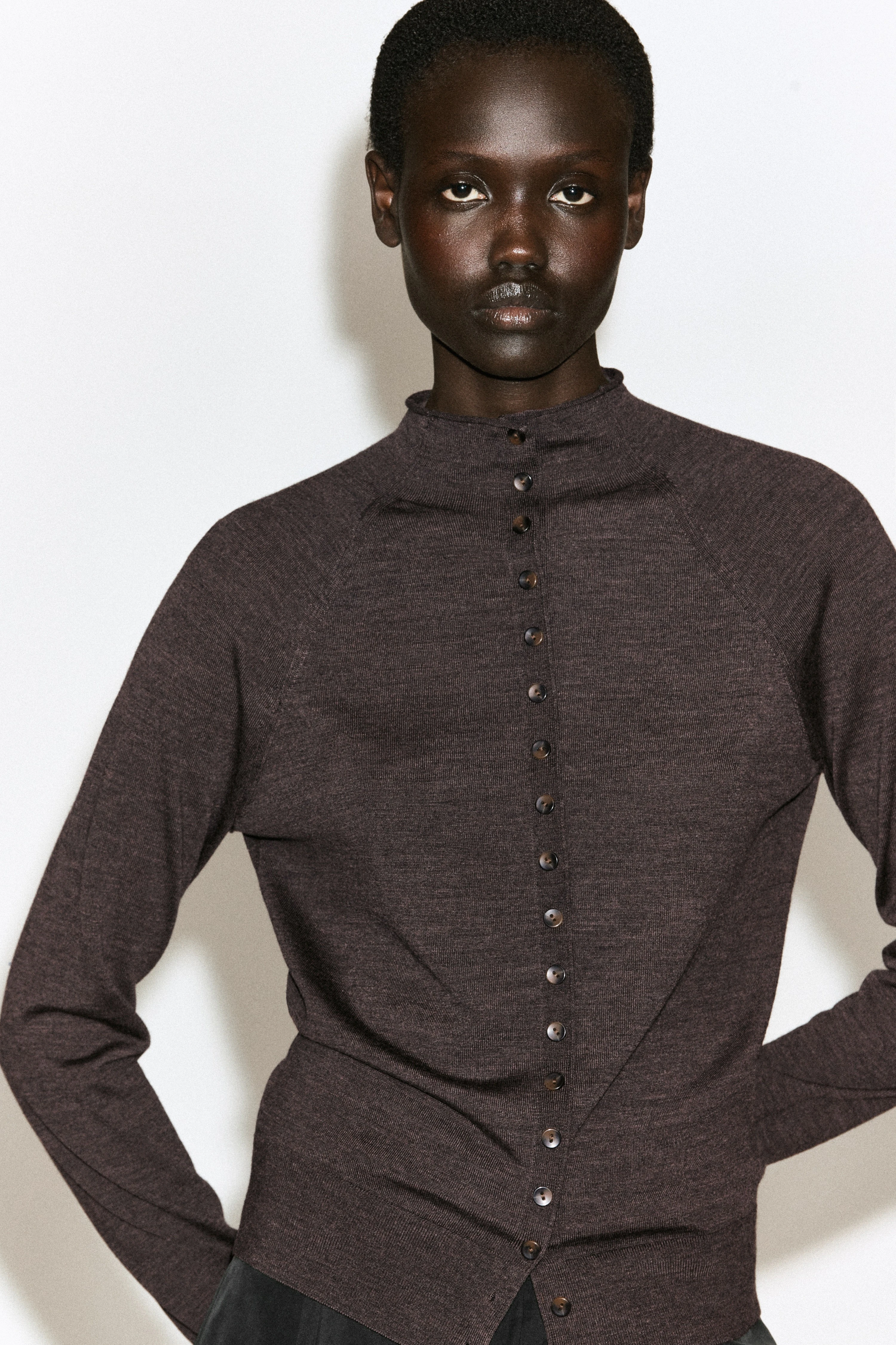 MERINO WOOL FUNNEL-NECK CARDIGAN - 6