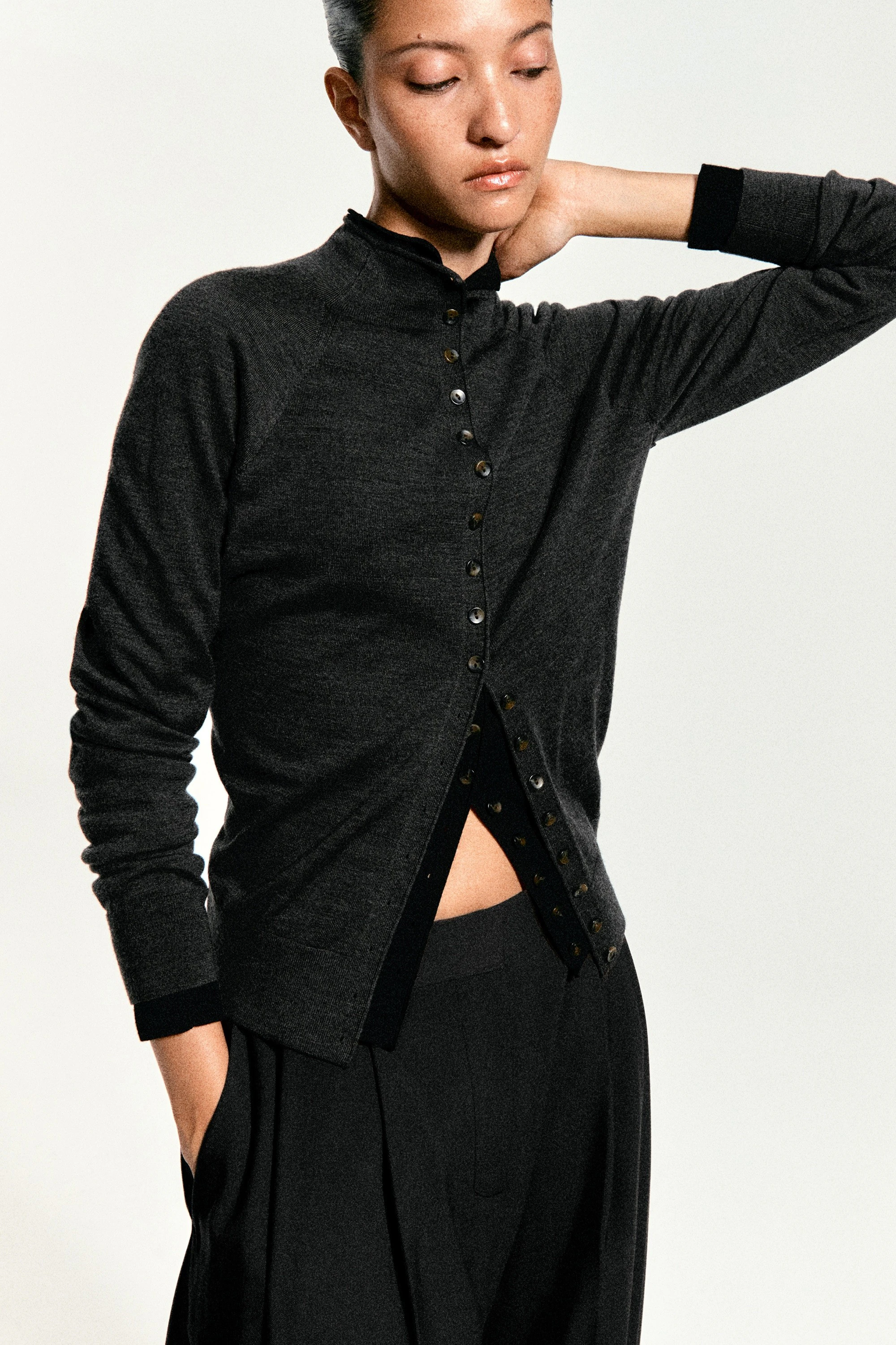 MERINO WOOL FUNNEL-NECK CARDIGAN - 9