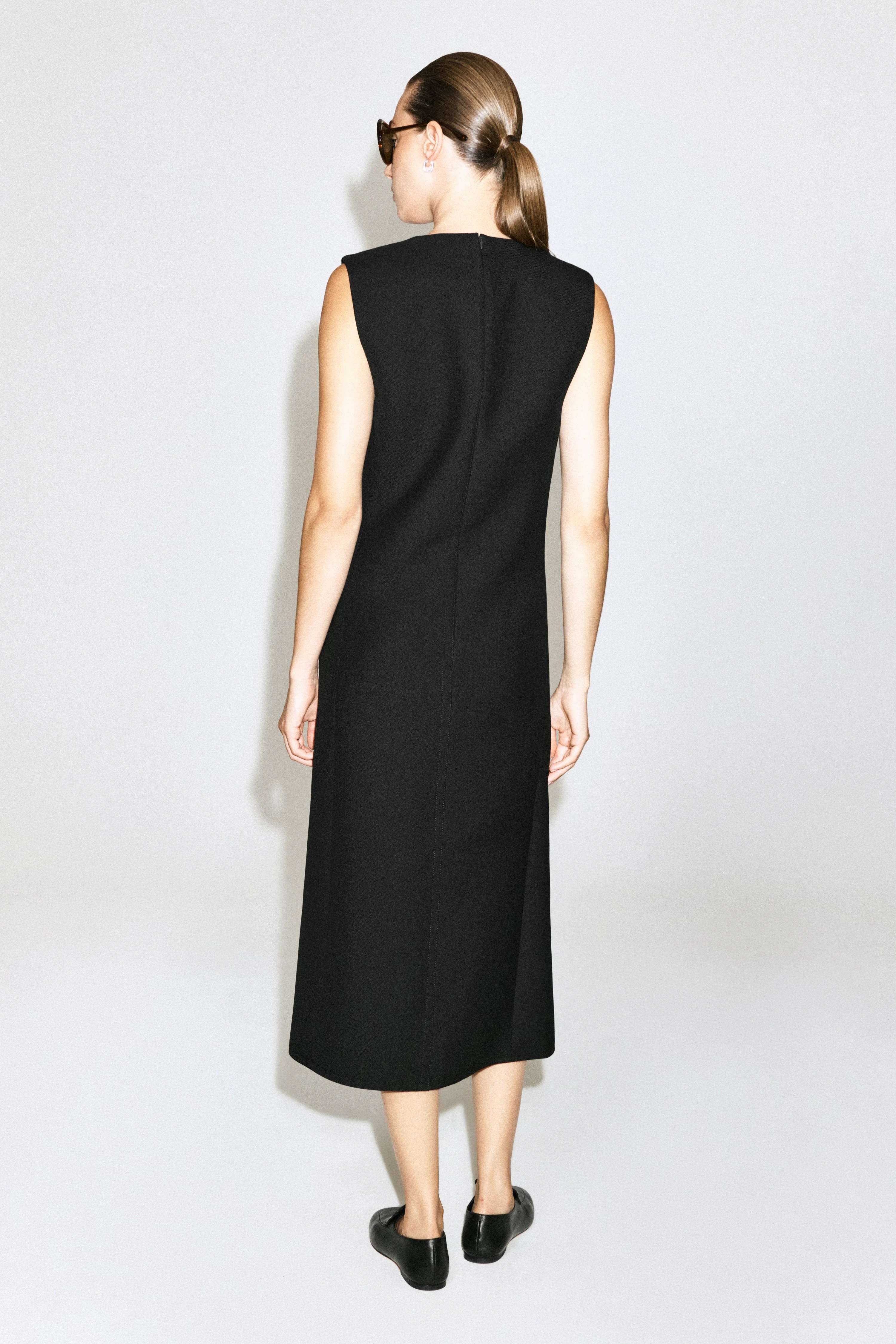 BELT-DETAIL DOUBLE-FACED WOOL MIDI DRESS
