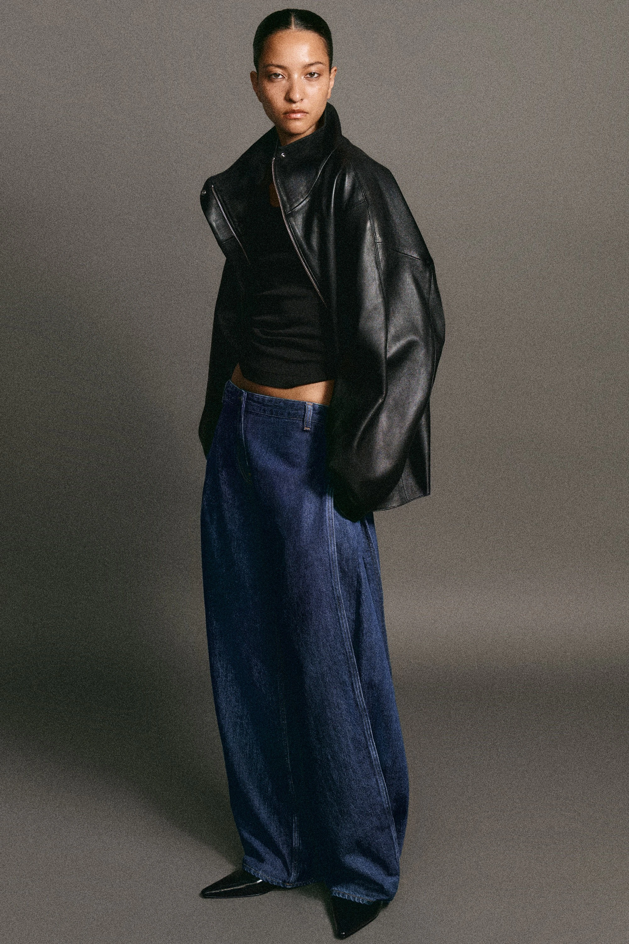 LEATHER FUNNEL-NECK JACKET - 12