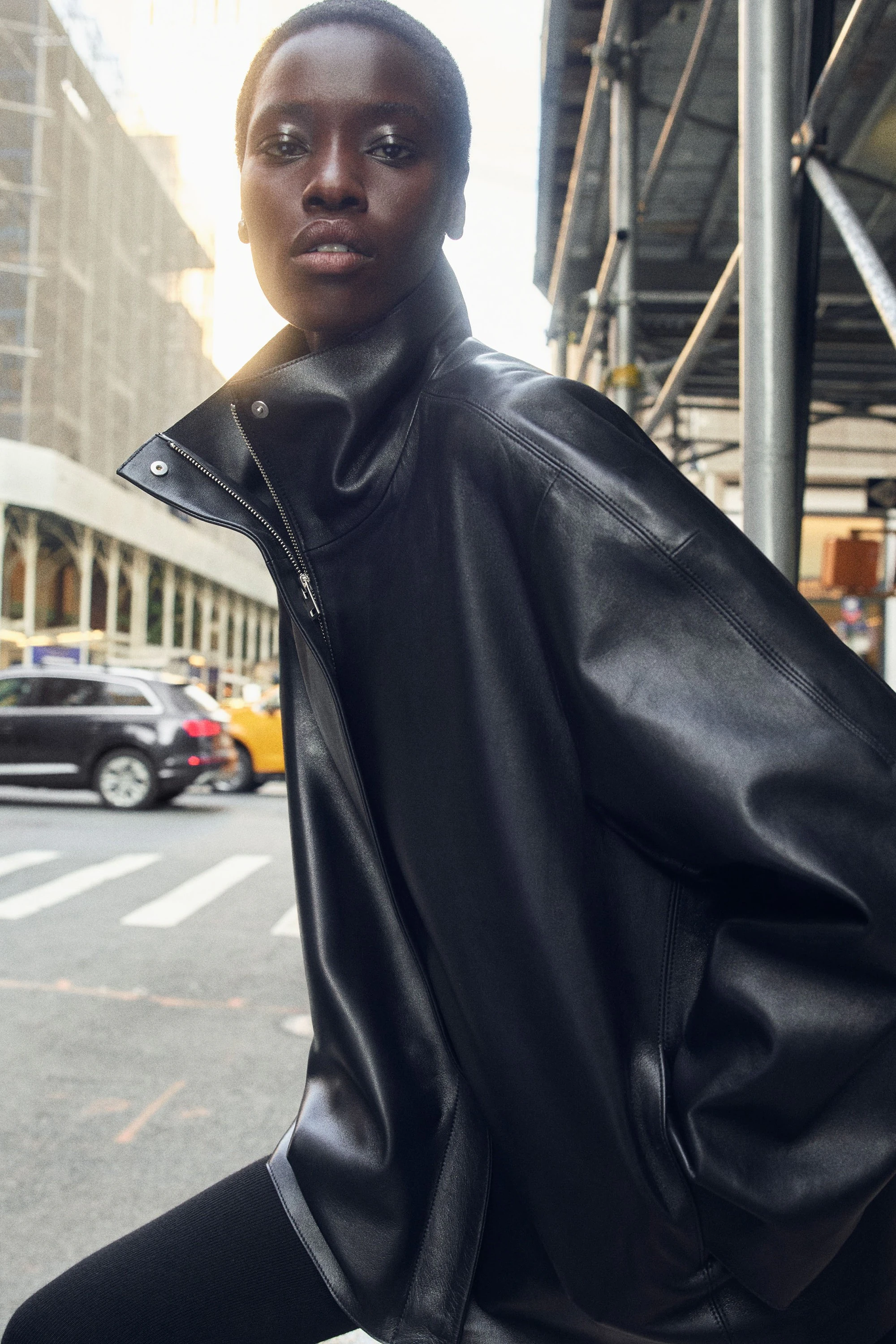 LEATHER FUNNEL-NECK JACKET - 14