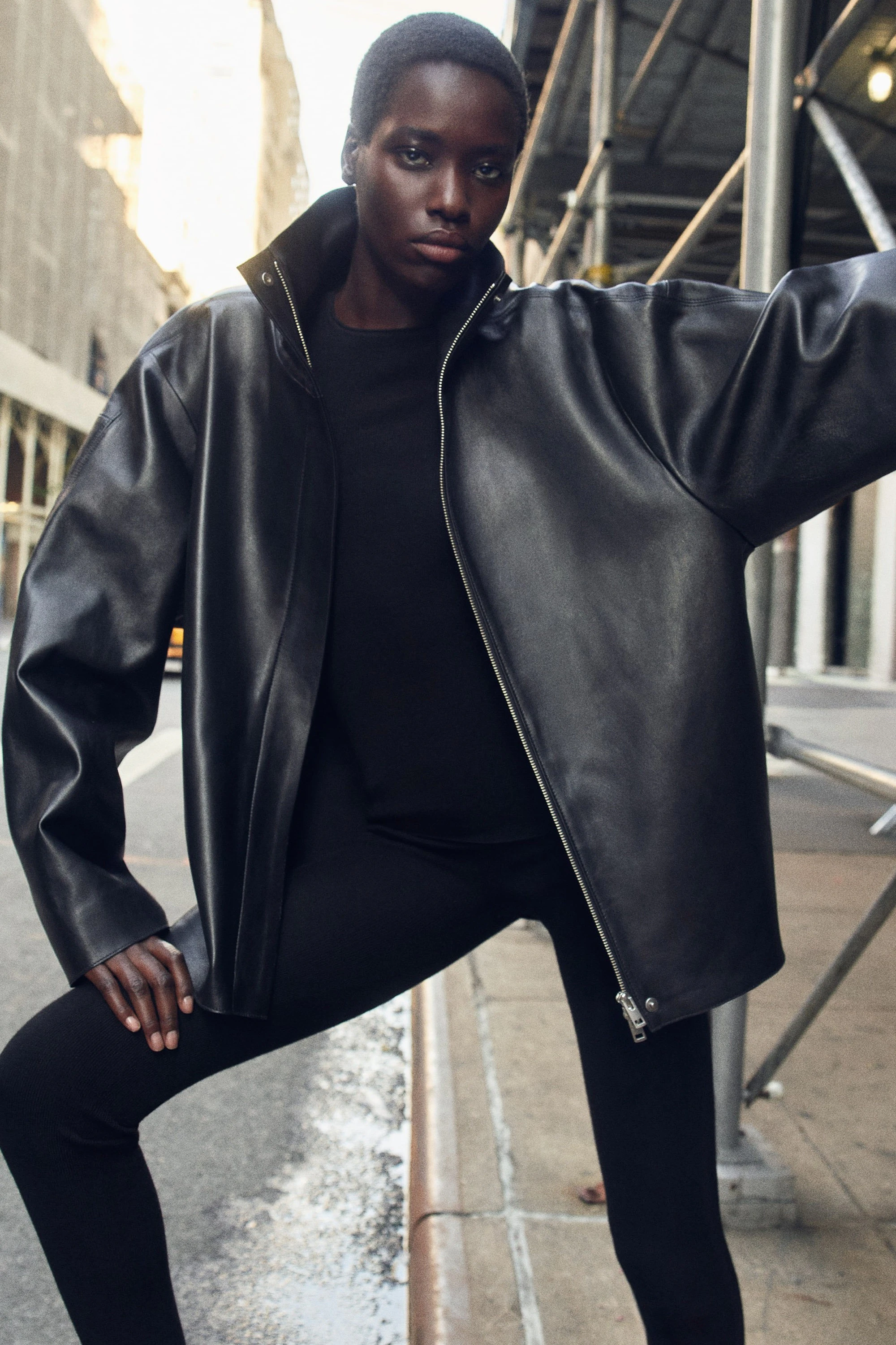 LEATHER FUNNEL-NECK JACKET - 15