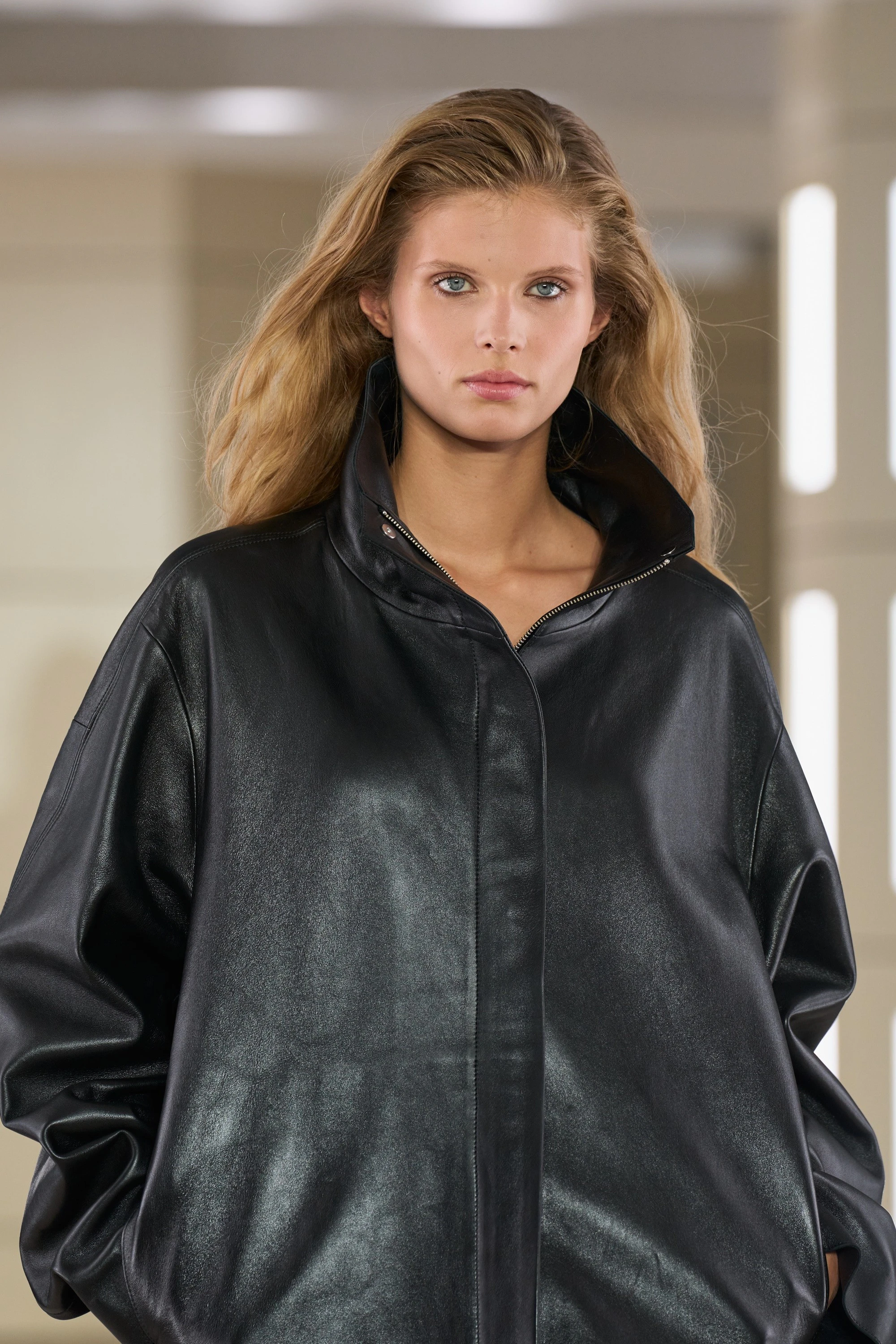 LEATHER FUNNEL-NECK JACKET - 17