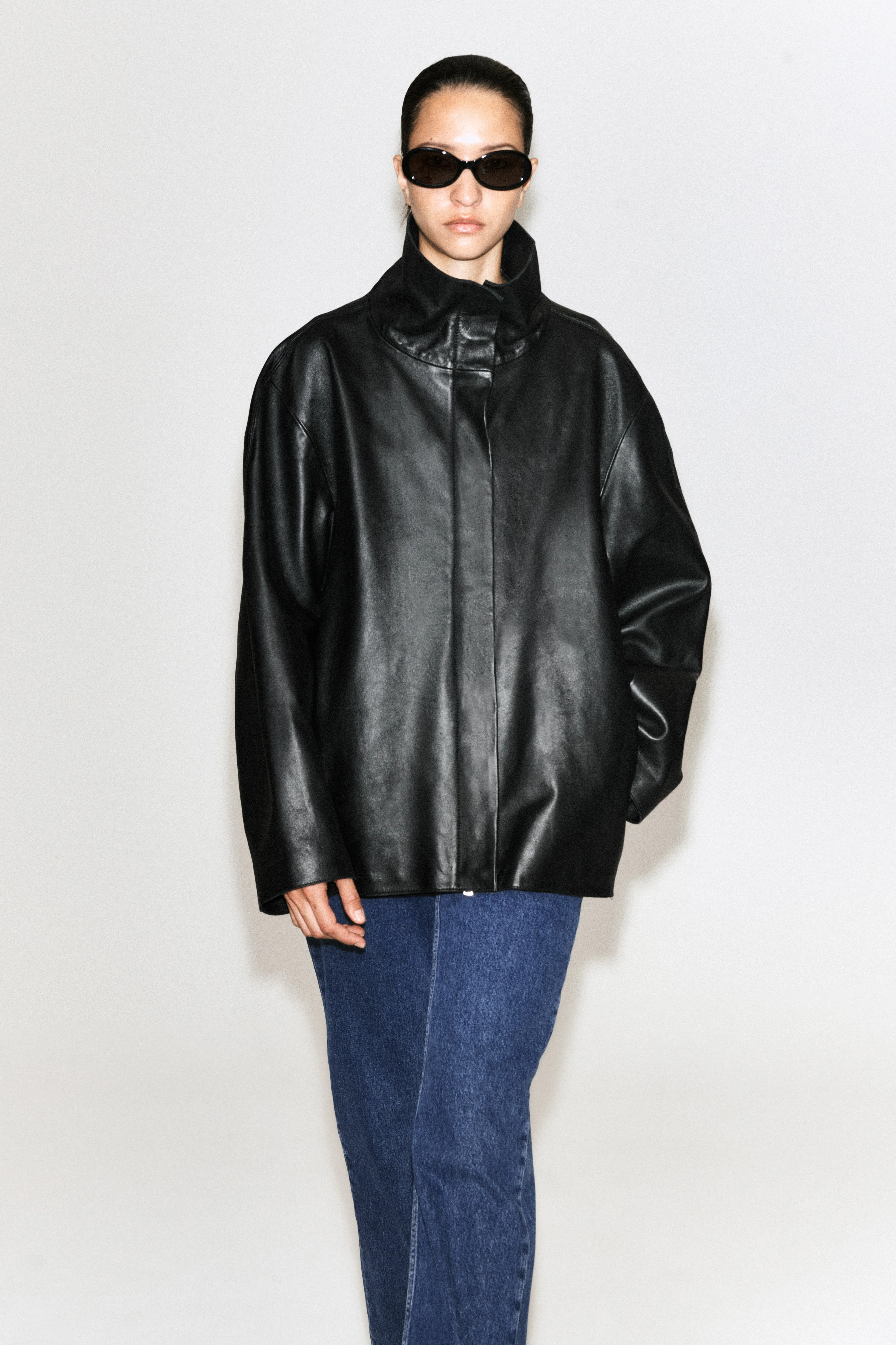 LEATHER FUNNEL-NECK JACKET - 5