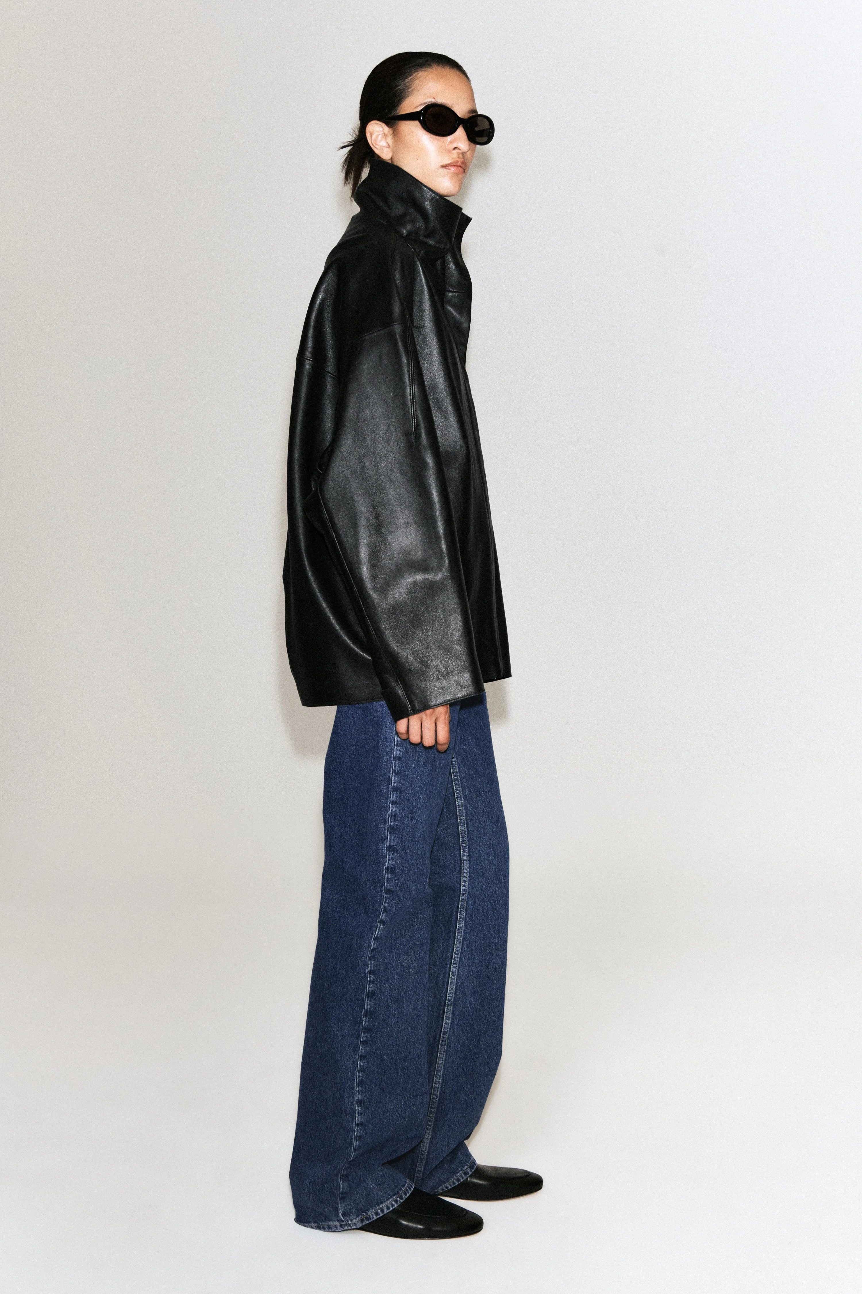 LEATHER FUNNEL-NECK JACKET - 6
