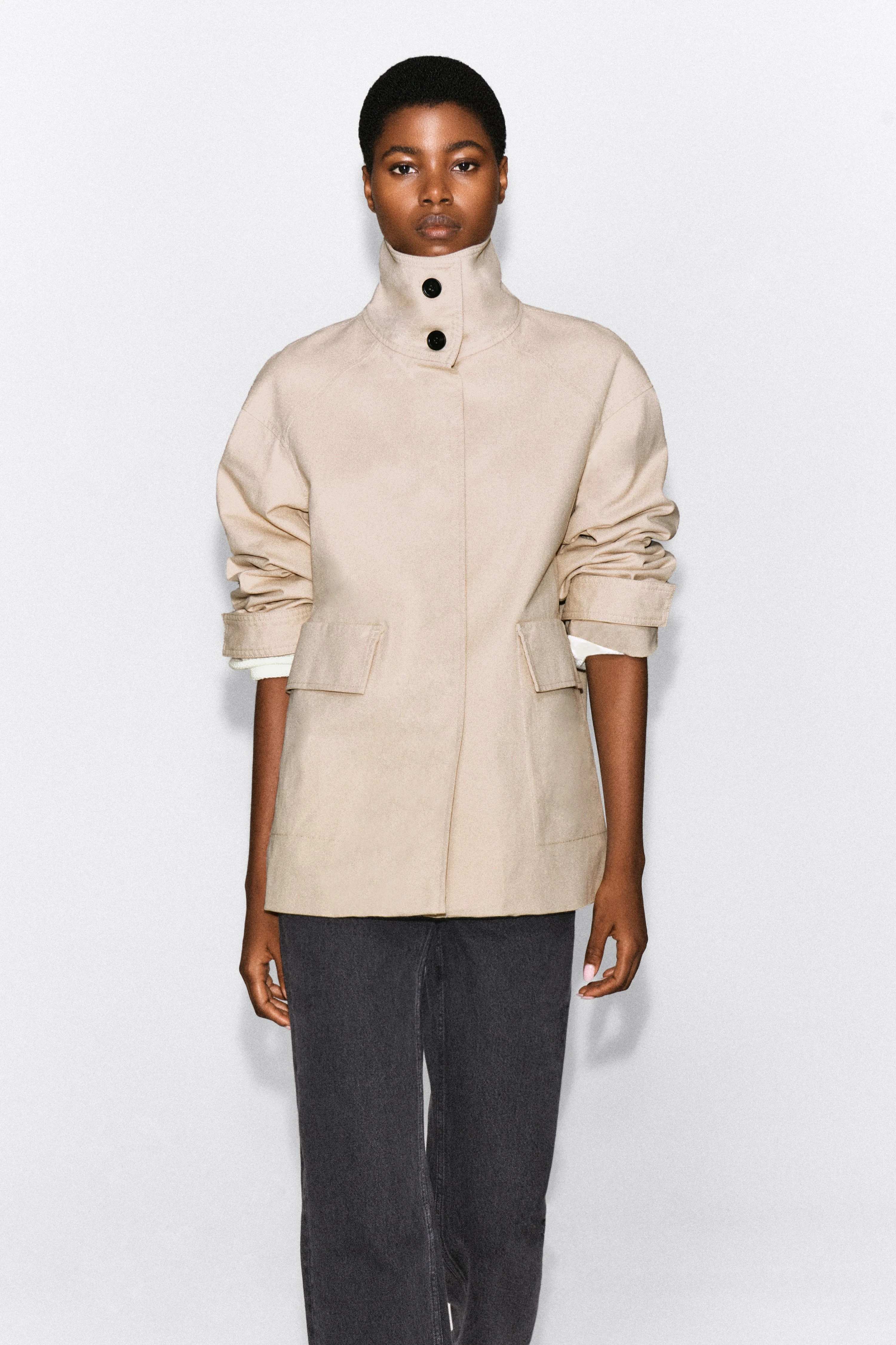COTTON-TWILL FUNNEL-NECK JACKET