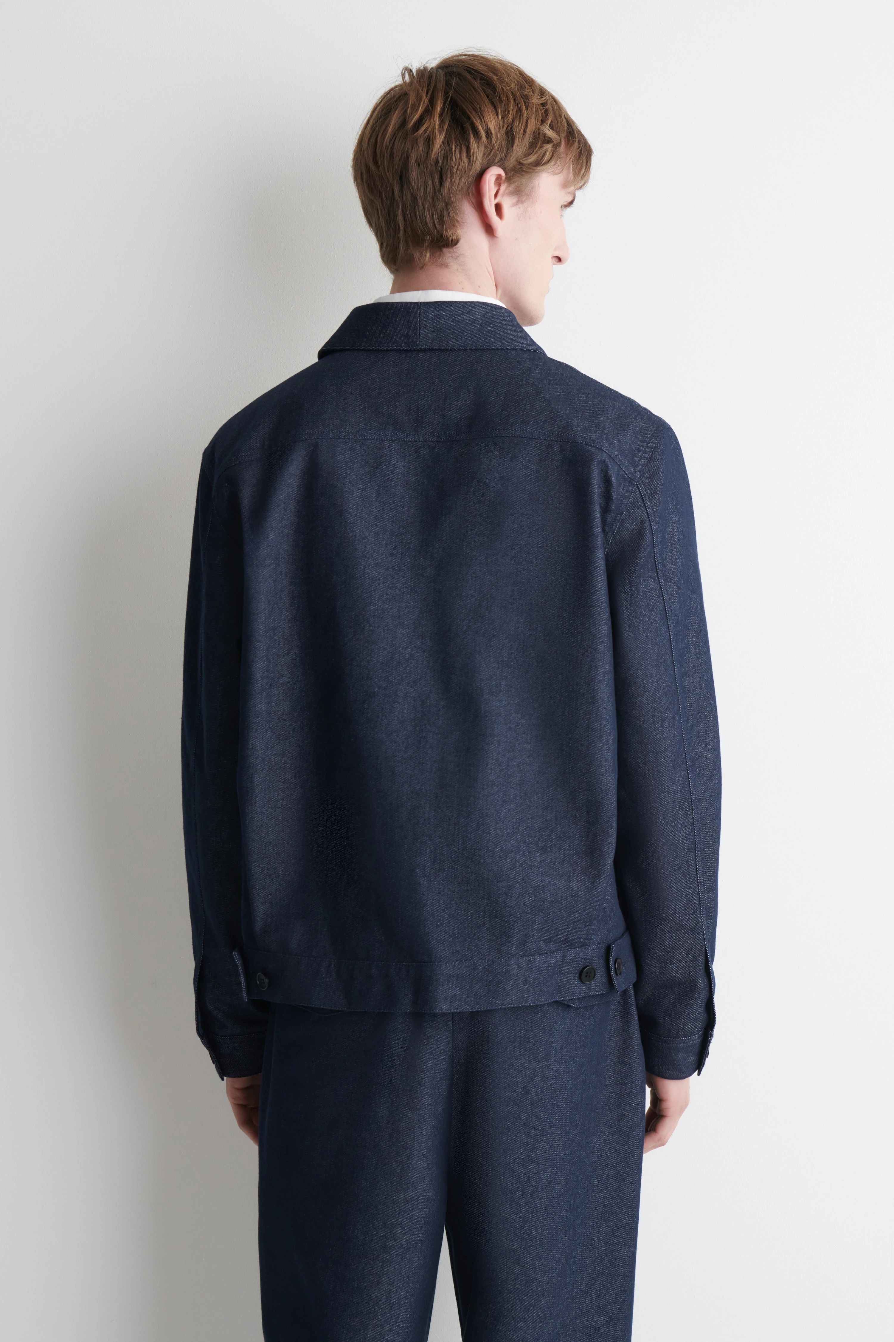SHAWL-COLLAR DENIM-EFFECT OVERSHIRT