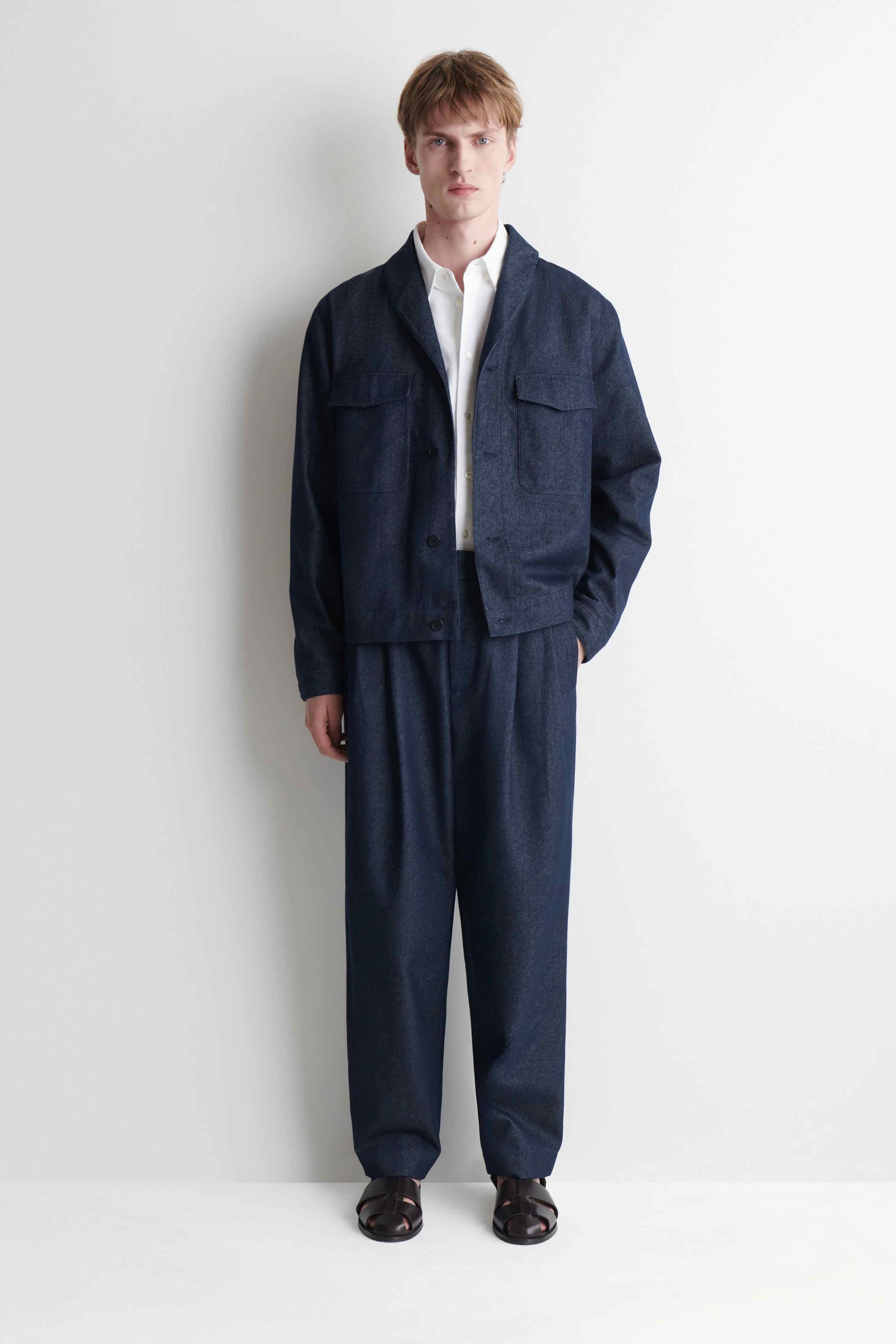 SHAWL-COLLAR DENIM-EFFECT OVERSHIRT - 3