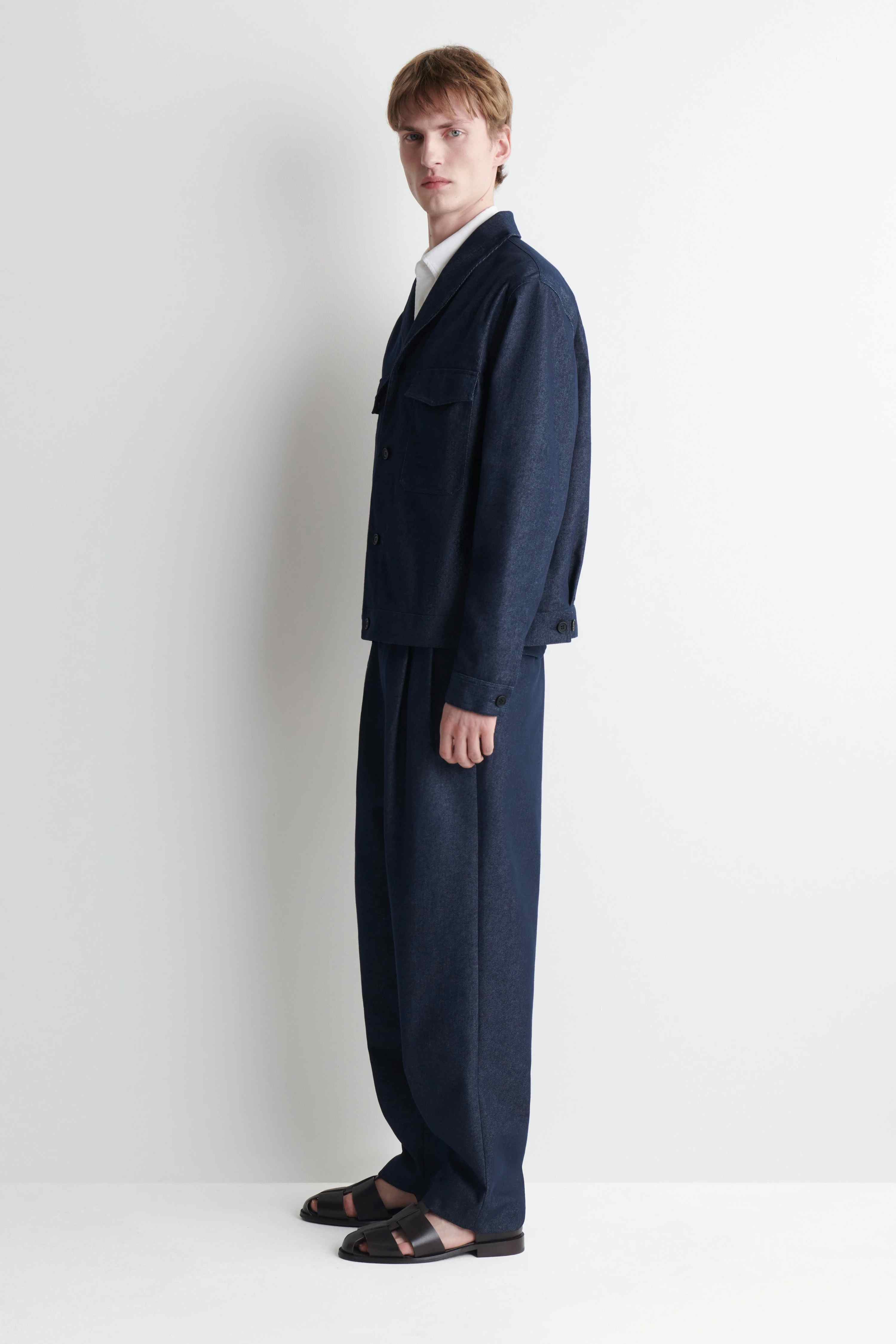 SHAWL-COLLAR DENIM-EFFECT OVERSHIRT - 4