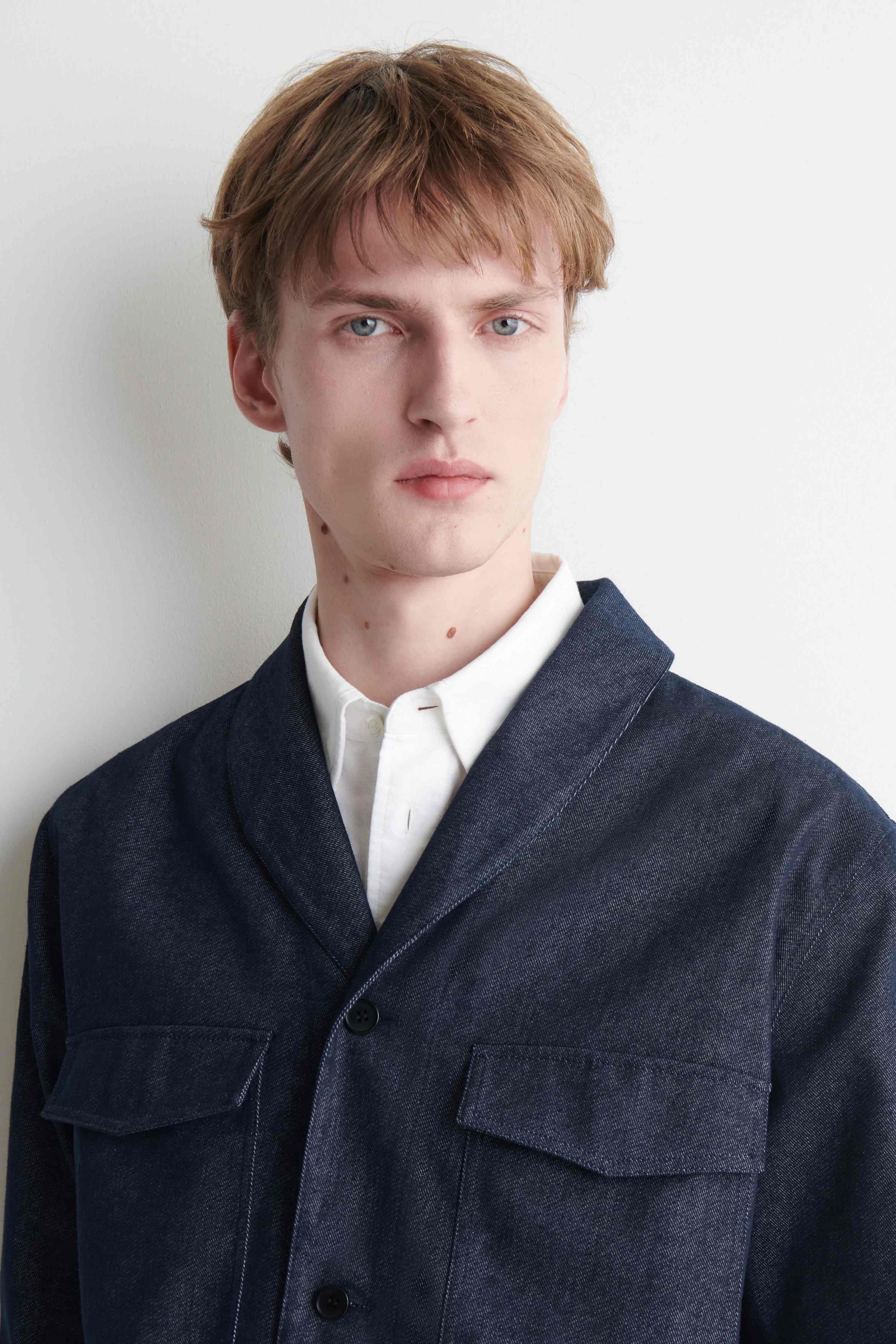 SHAWL-COLLAR DENIM-EFFECT OVERSHIRT - 5