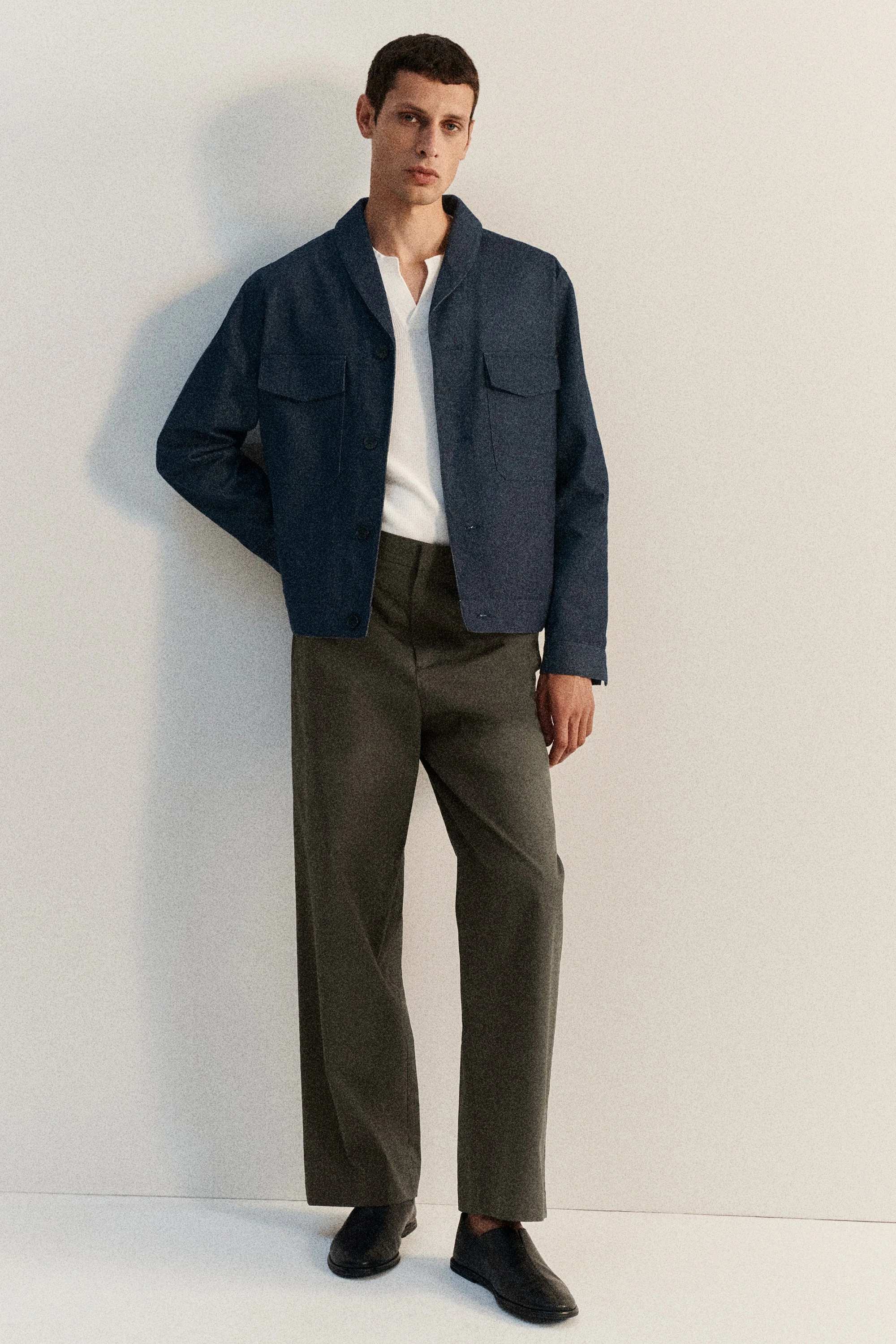 SHAWL-COLLAR DENIM-EFFECT OVERSHIRT - 8