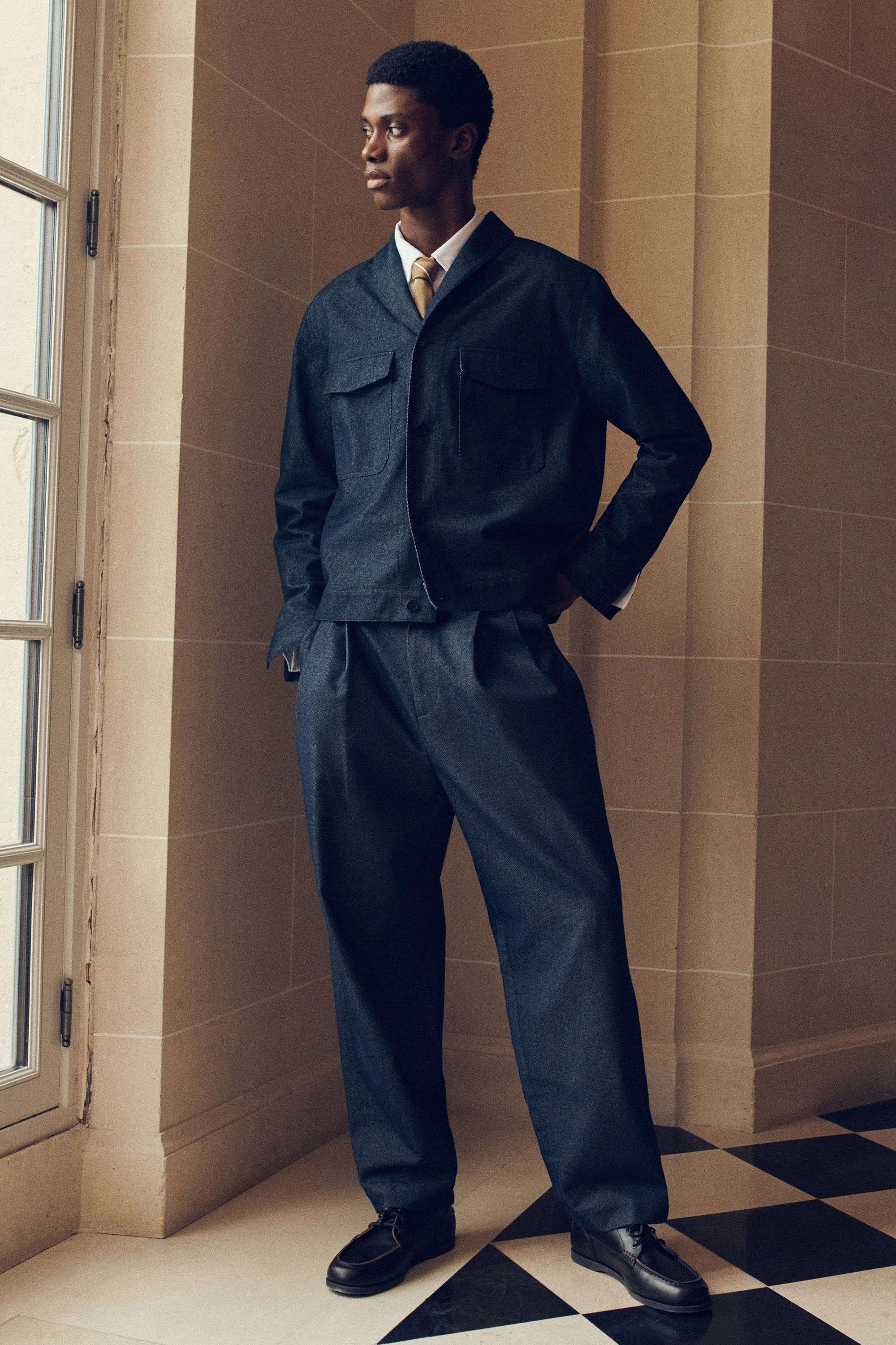 SHAWL-COLLAR DENIM-EFFECT OVERSHIRT - 10