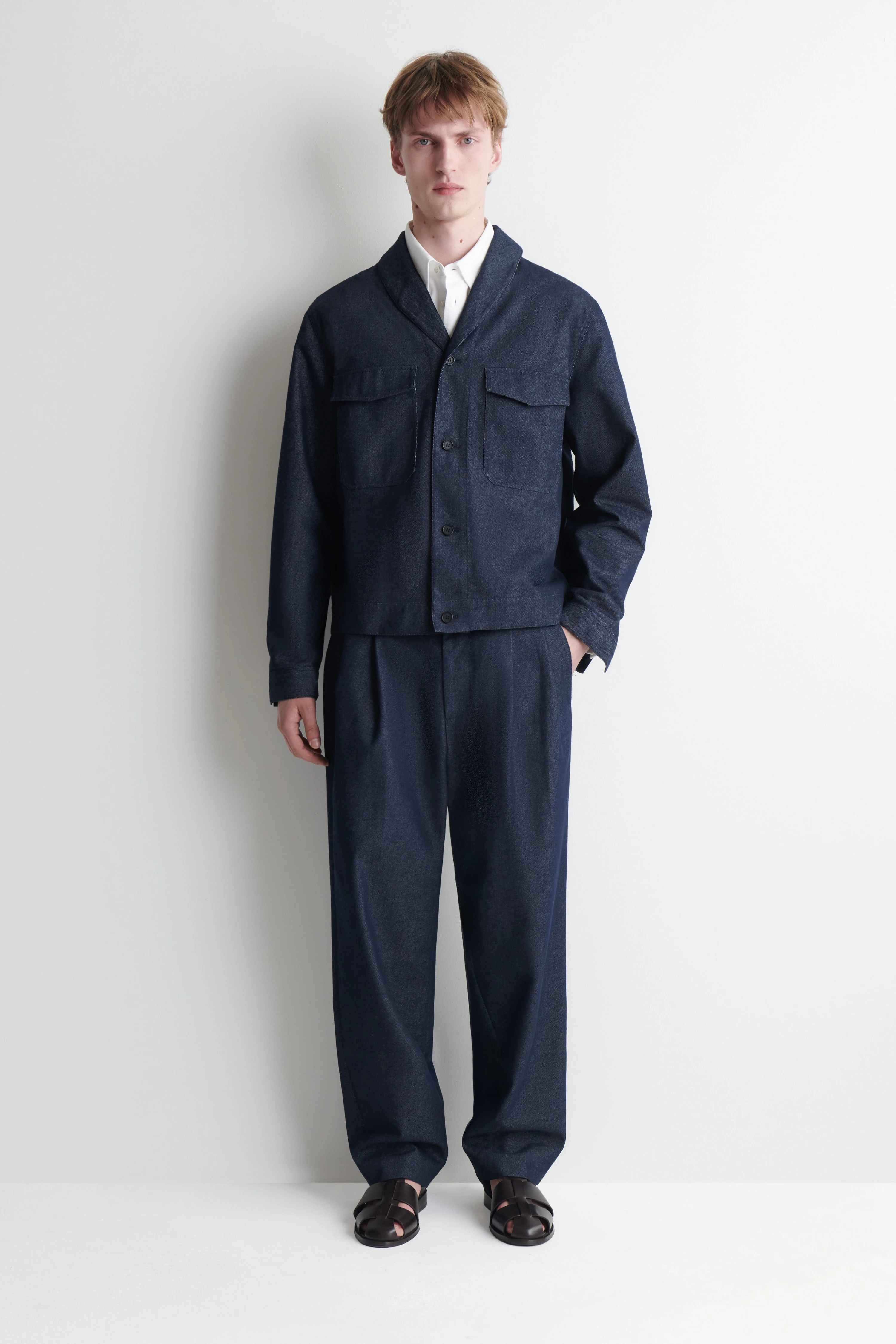 DENIM-EFFECT RELAXED-FIT TAPERED TROUSERS - 1