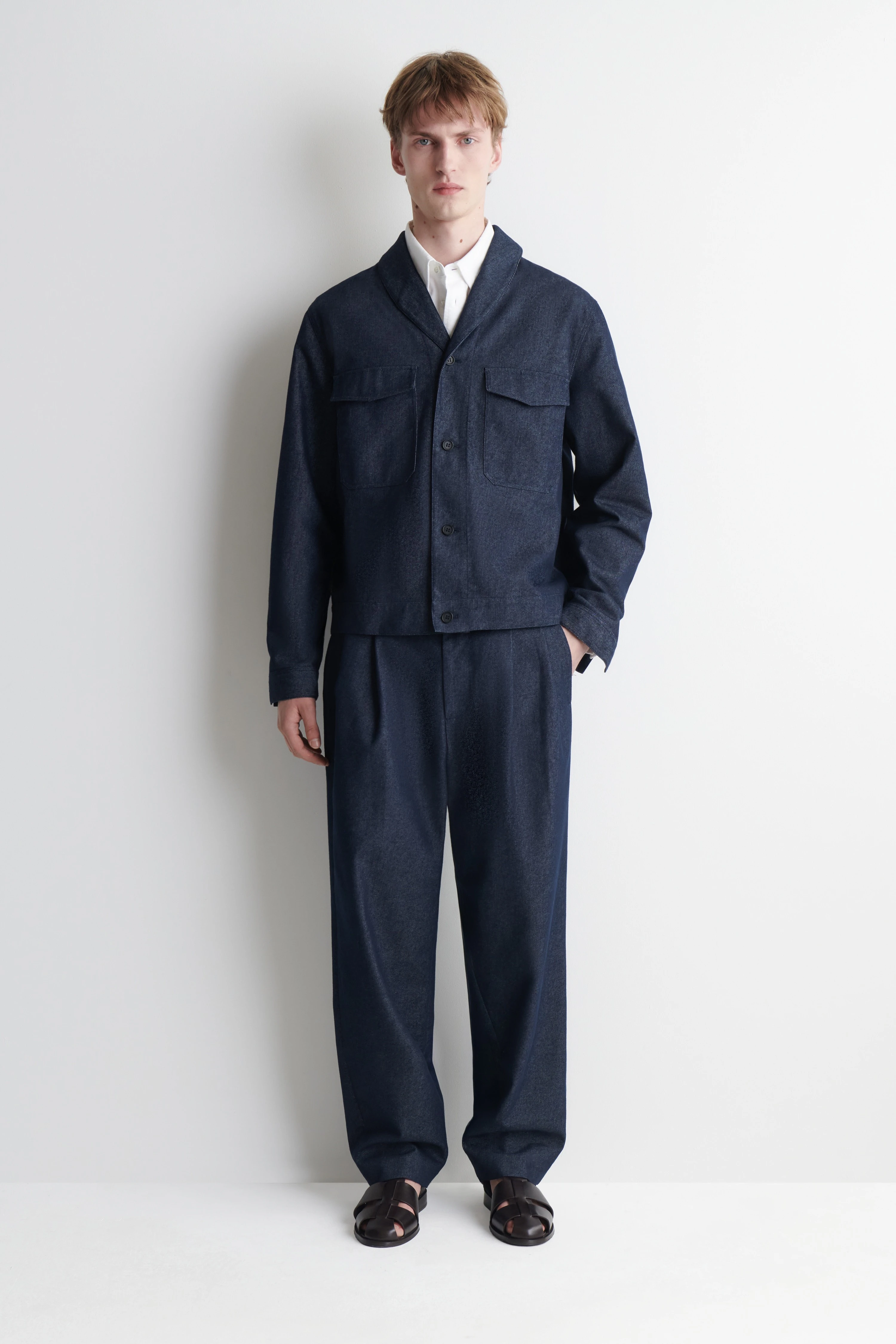 DENIM-EFFECT RELAXED-FIT TAPERED TROUSERS