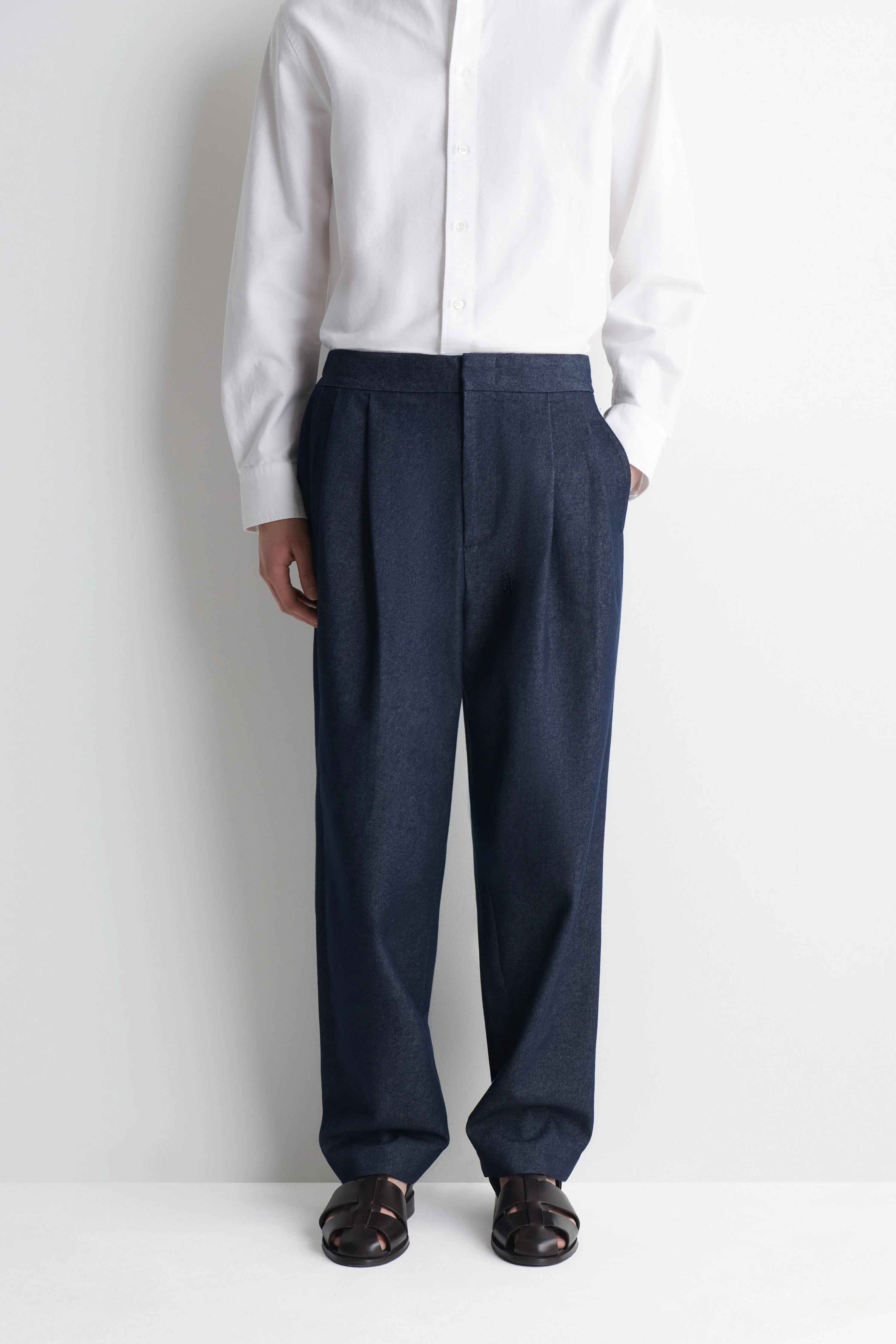 DENIM-EFFECT RELAXED-FIT TAPERED TROUSERS - 4