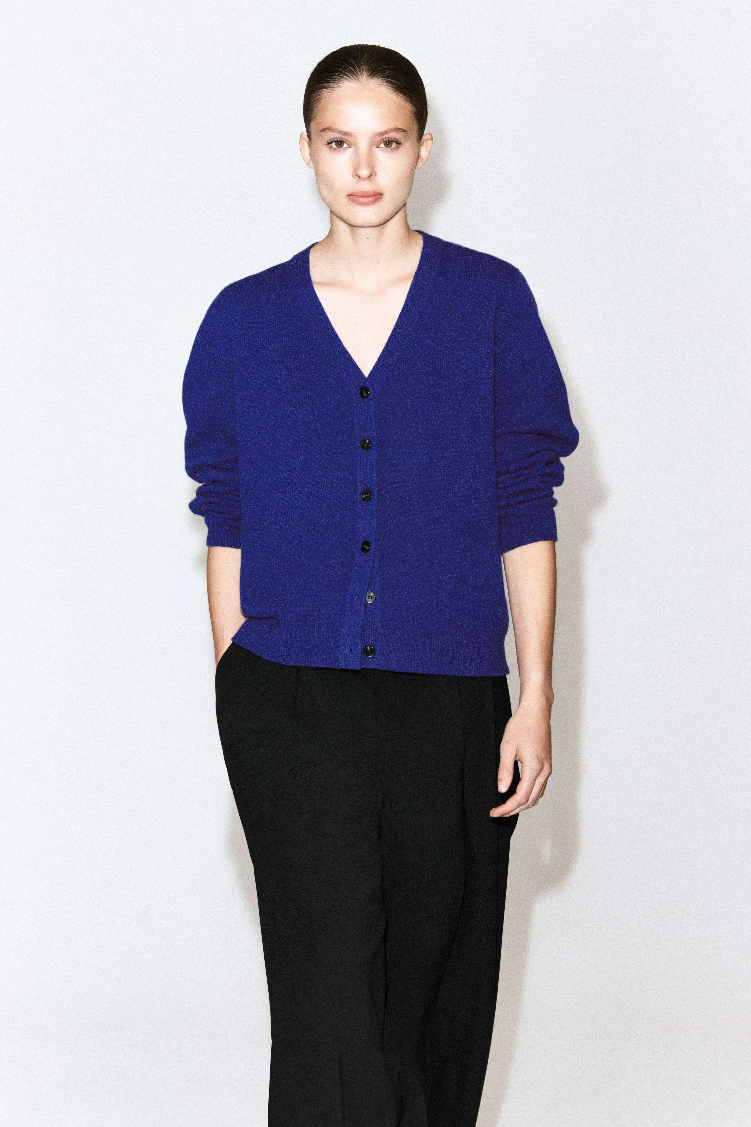 MERINO WOOL V-NECK CARDIGAN - 1