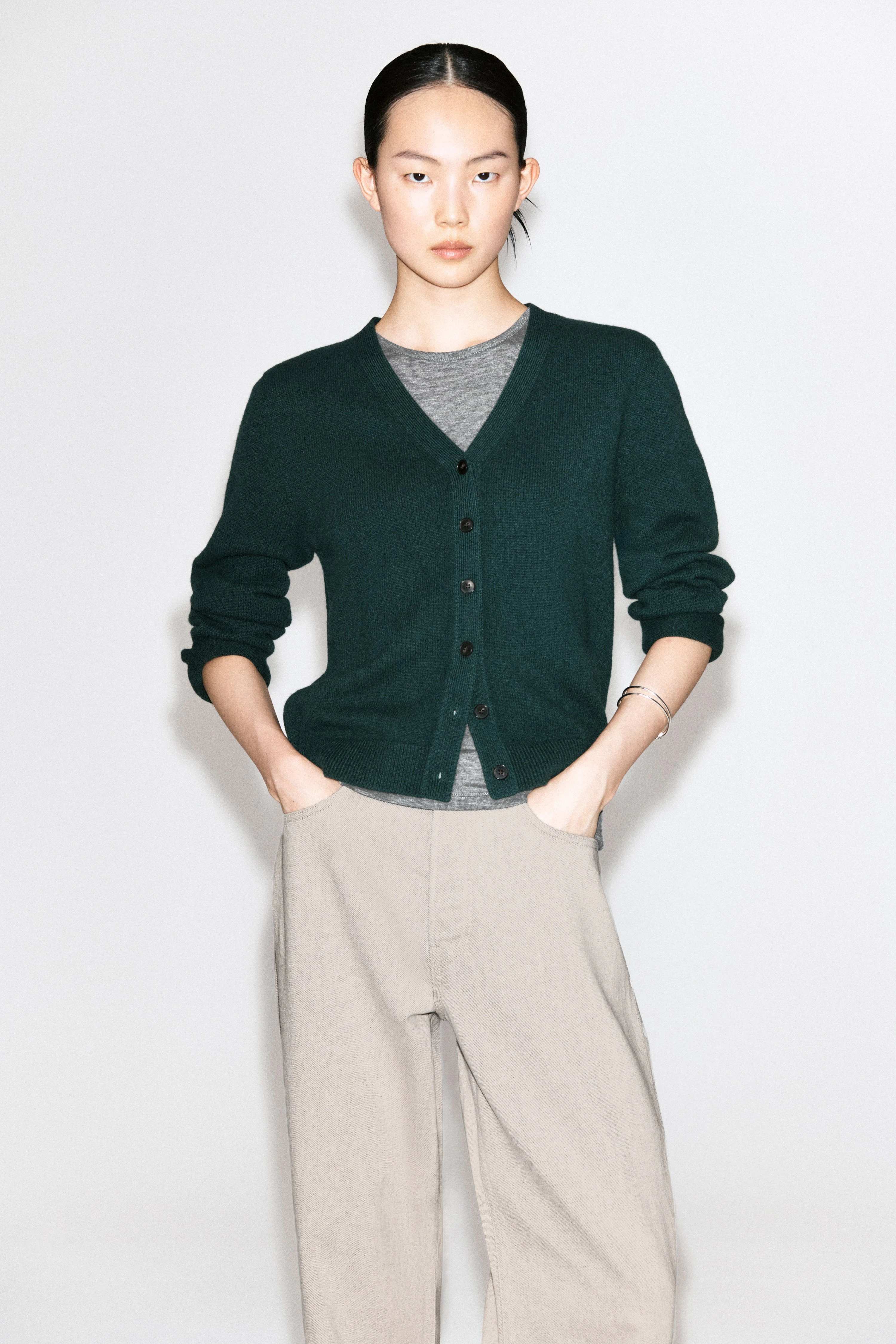 MERINO WOOL V-NECK CARDIGAN - 1