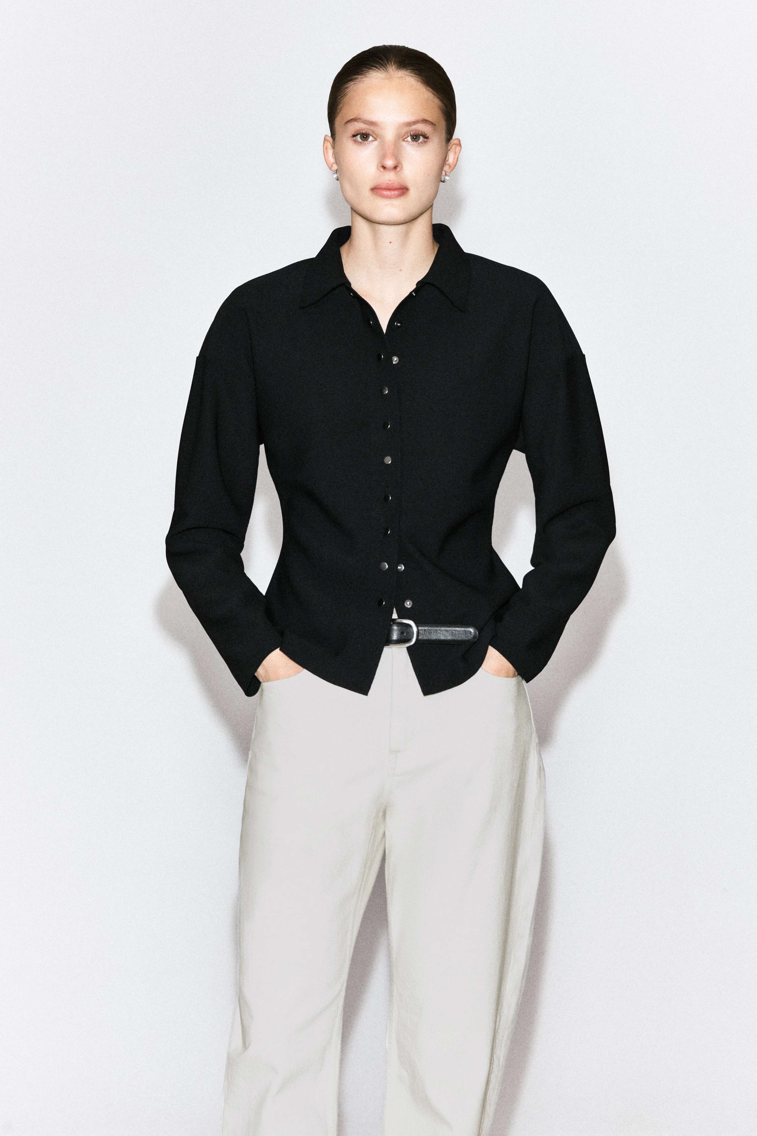 WAISTED CREPE-JERSEY SHIRT - 1