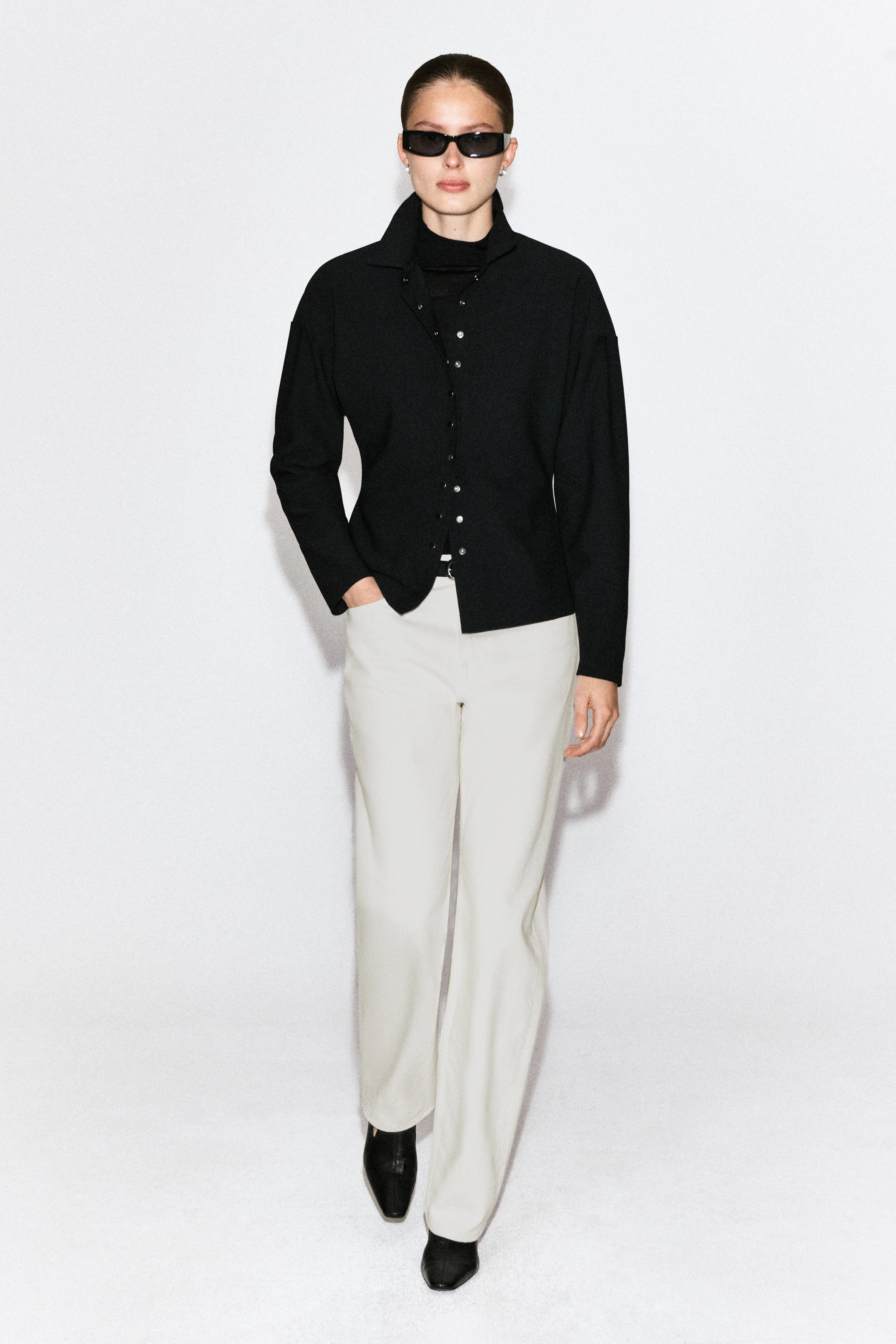 WAISTED CREPE-JERSEY SHIRT - 3