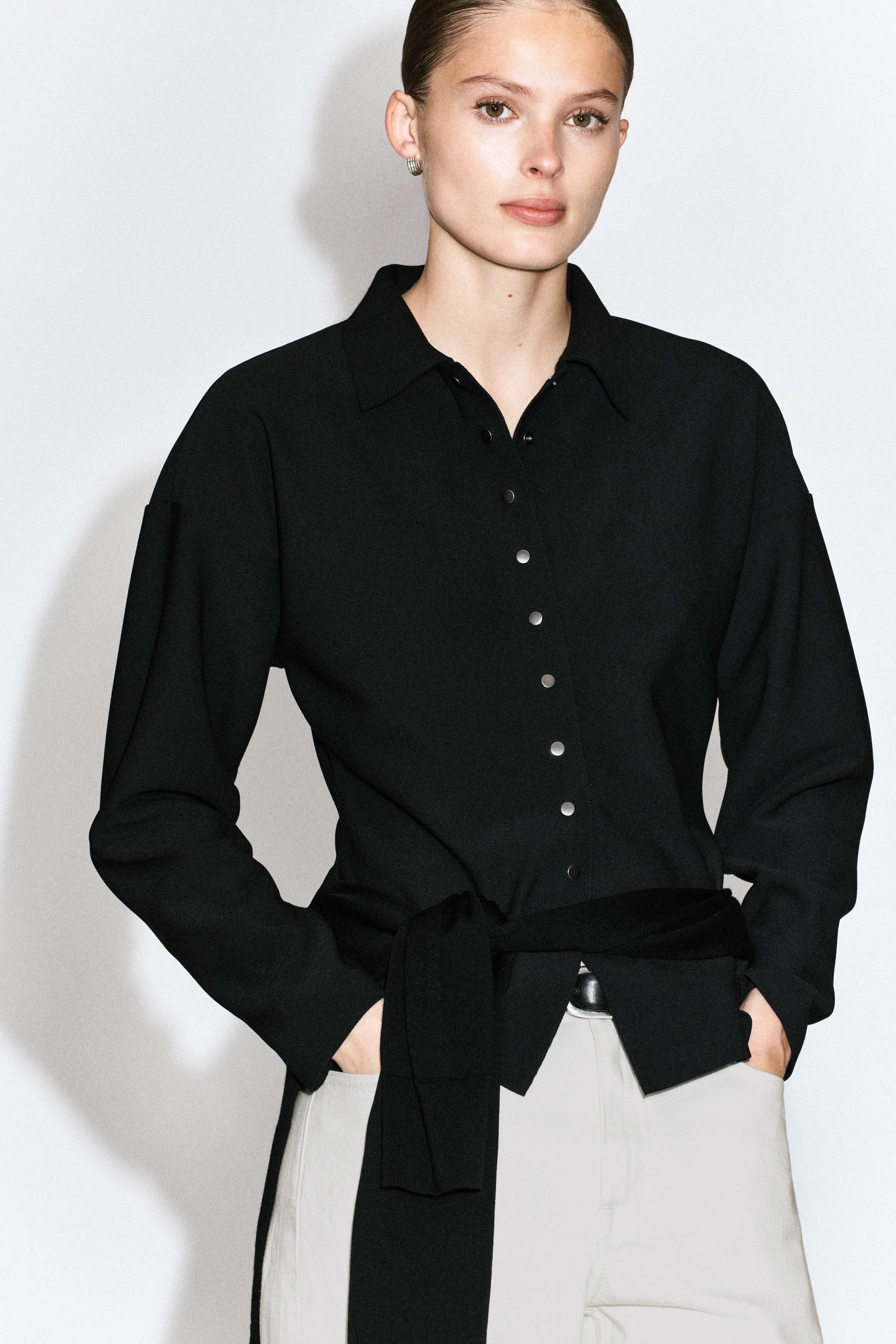 WAISTED CREPE-JERSEY SHIRT - 6