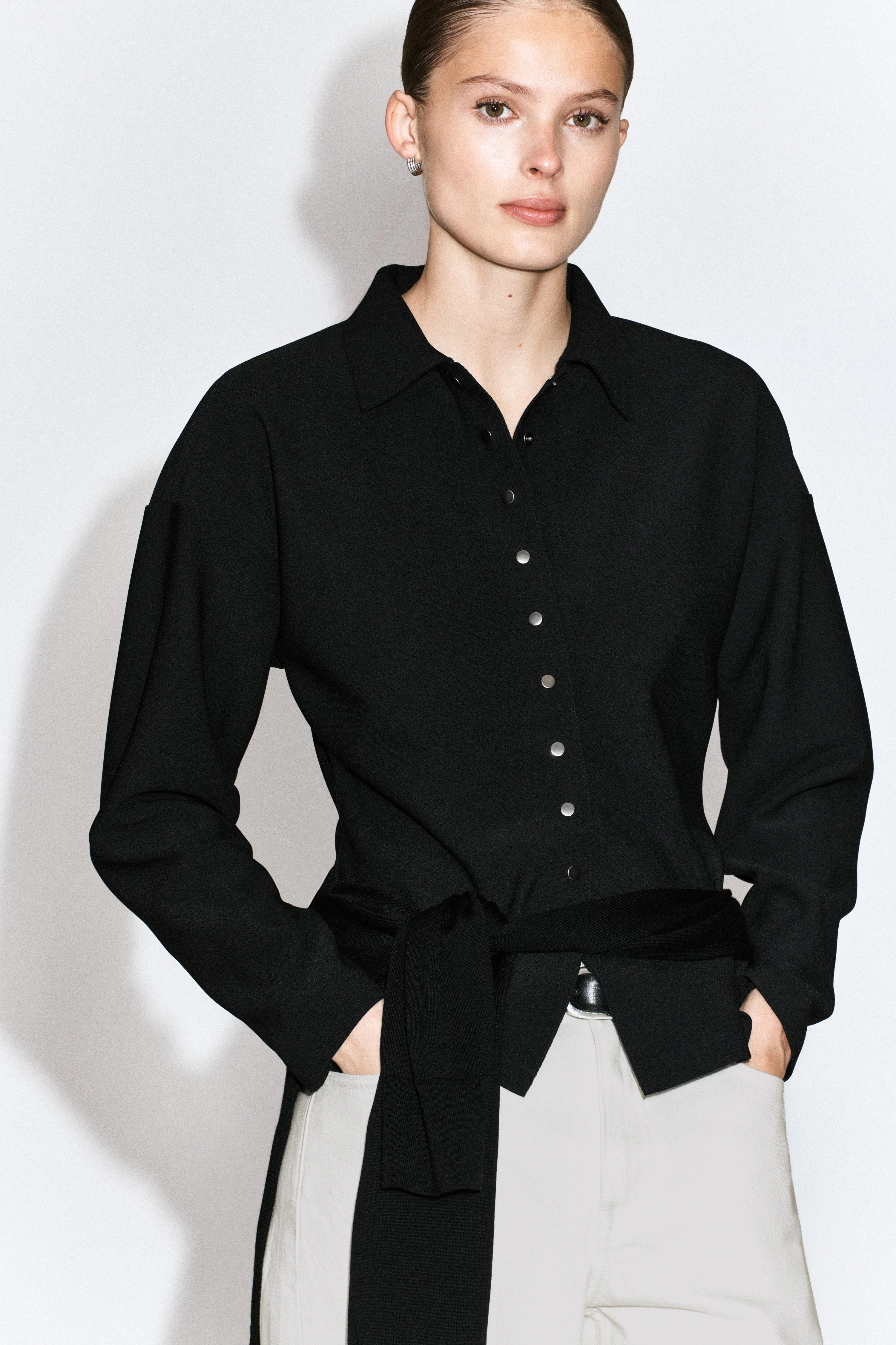 WAISTED CREPE-JERSEY SHIRT - 6