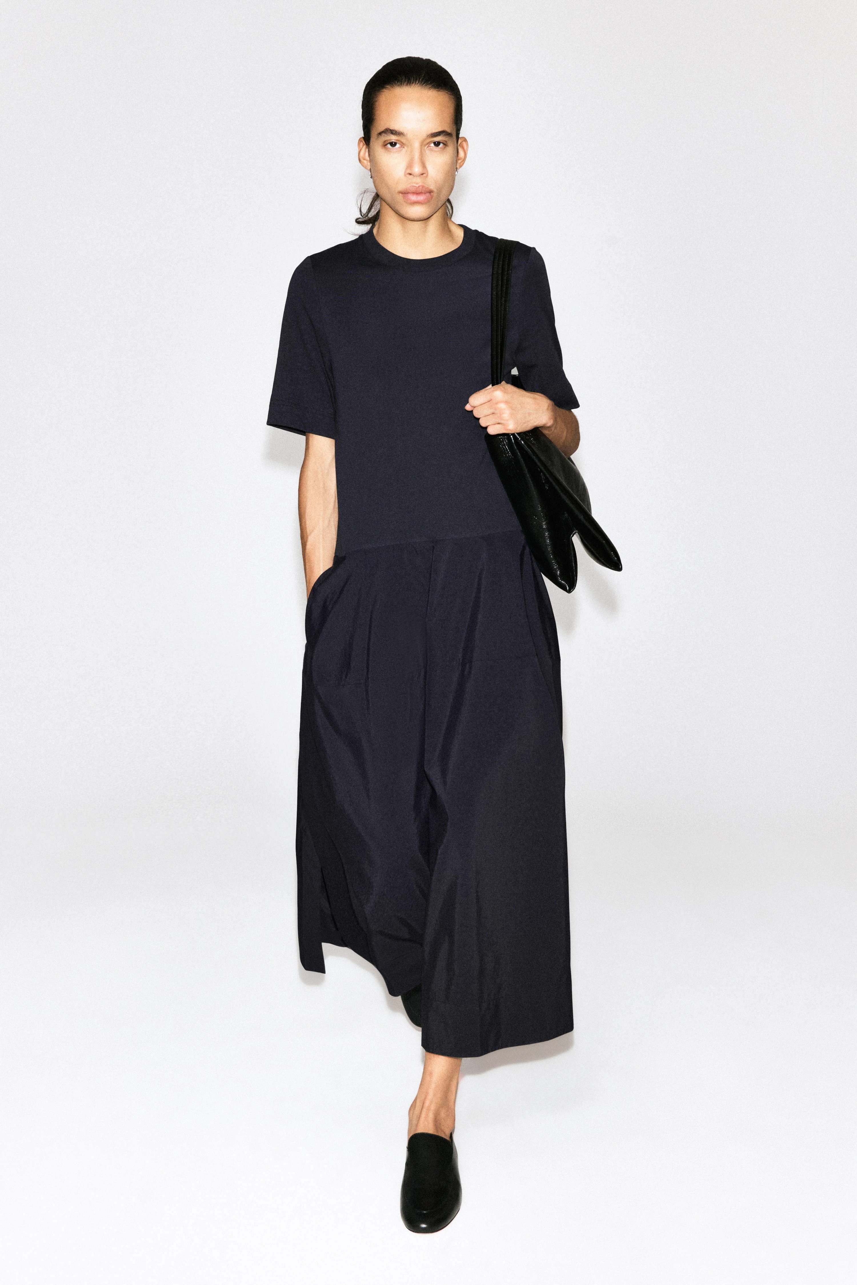 DROPPED-WAIST CONTRAST-PANEL MIDI DRESS - 1