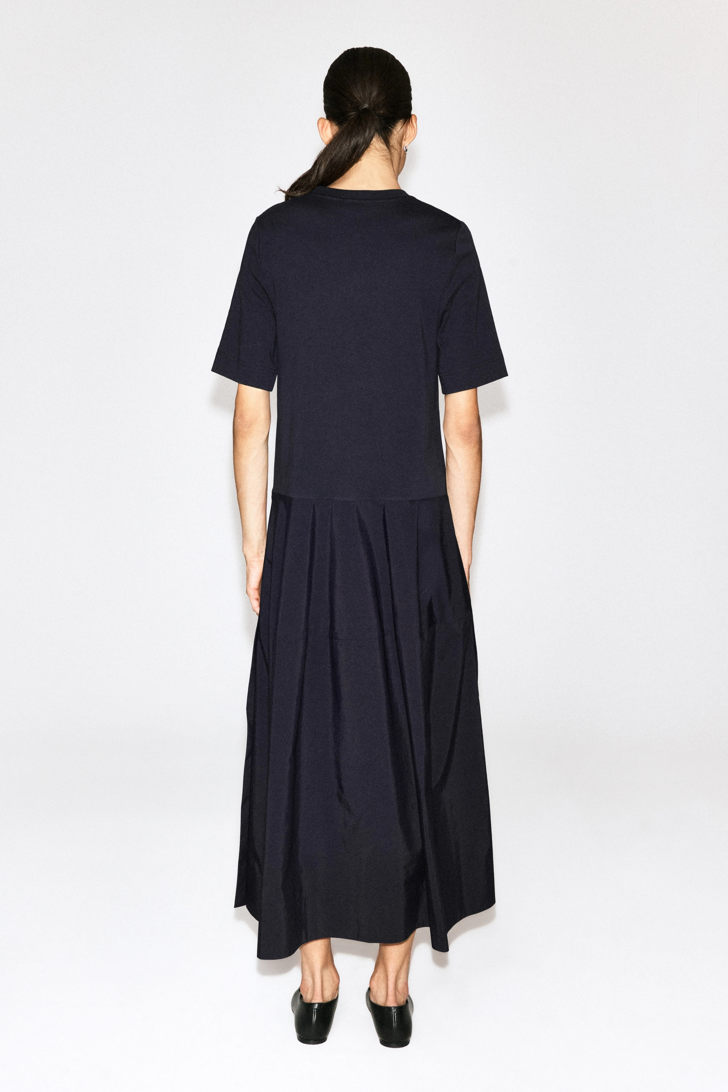 DROPPED-WAIST CONTRAST-PANEL MIDI DRESS