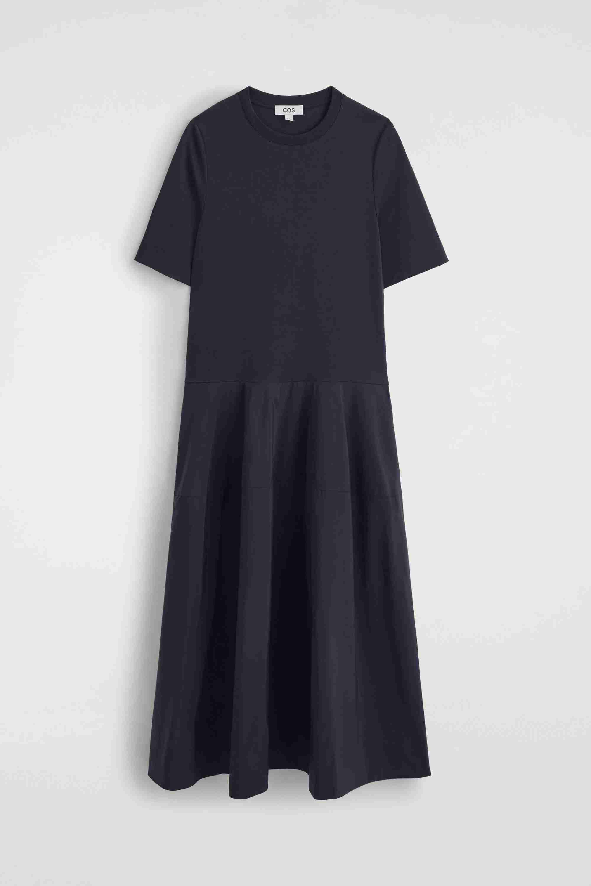 DROPPED-WAIST CONTRAST-PANEL MIDI DRESS - 6