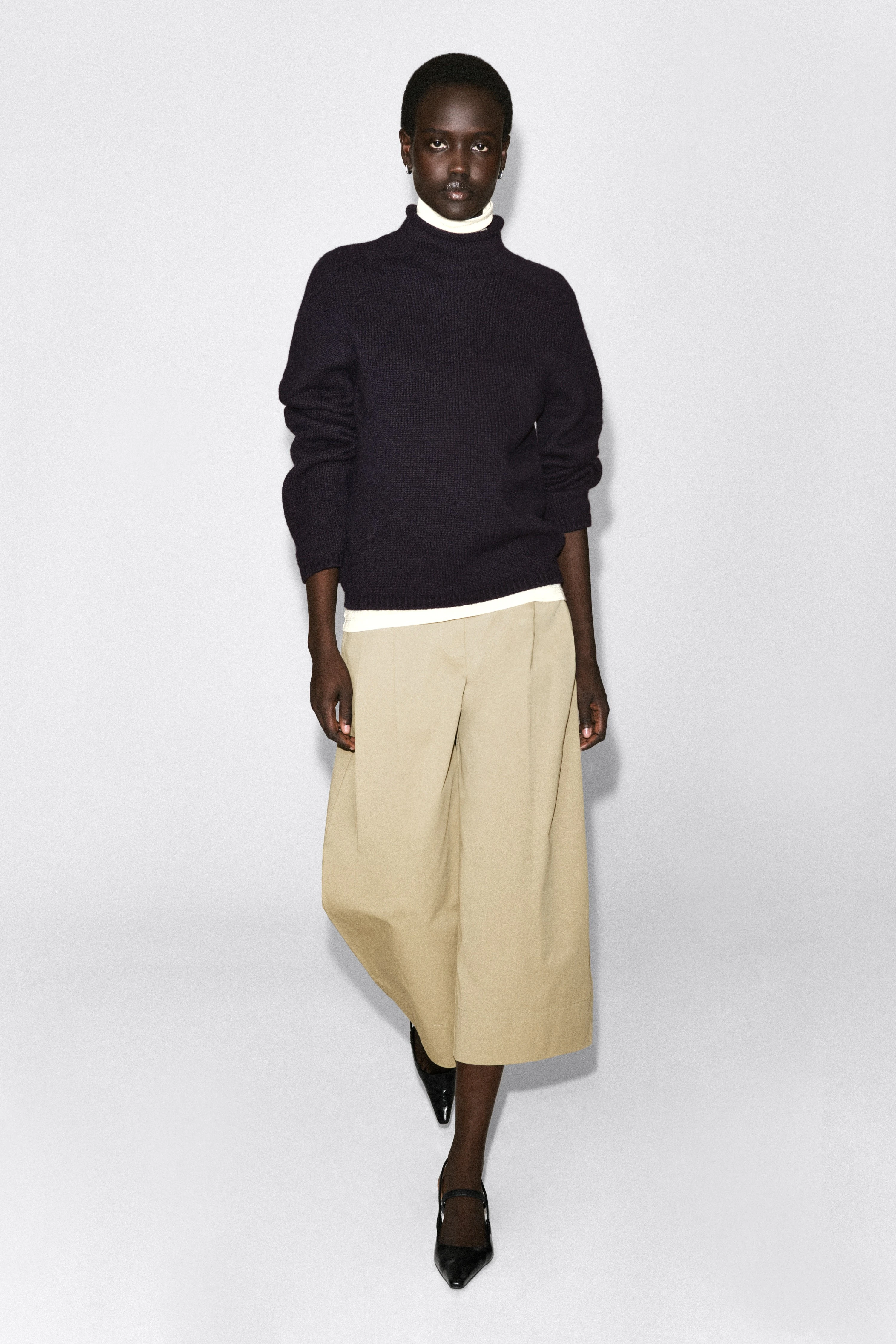 COTTON CROPPED BARREL-LEG TROUSERS - 1