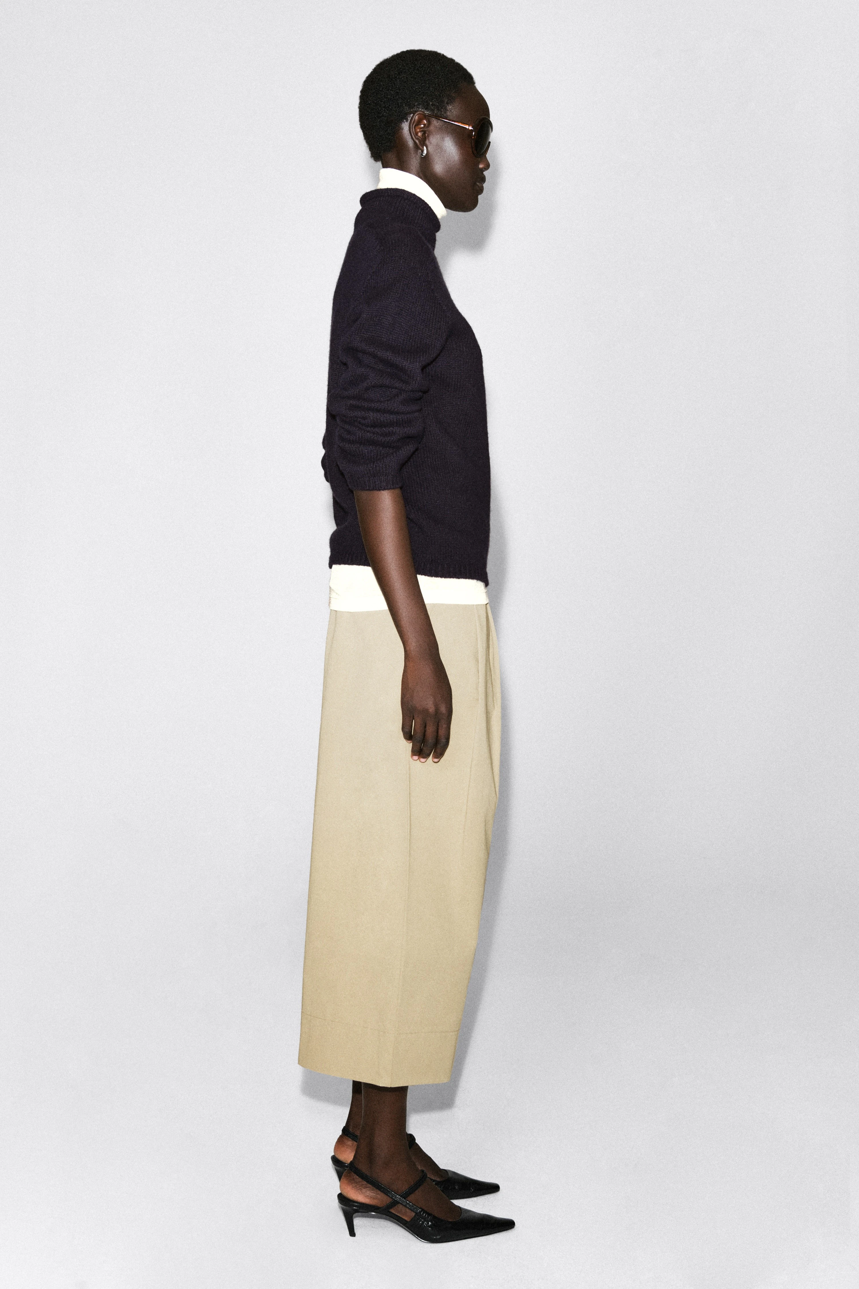 COTTON CROPPED BARREL-LEG TROUSERS - 4