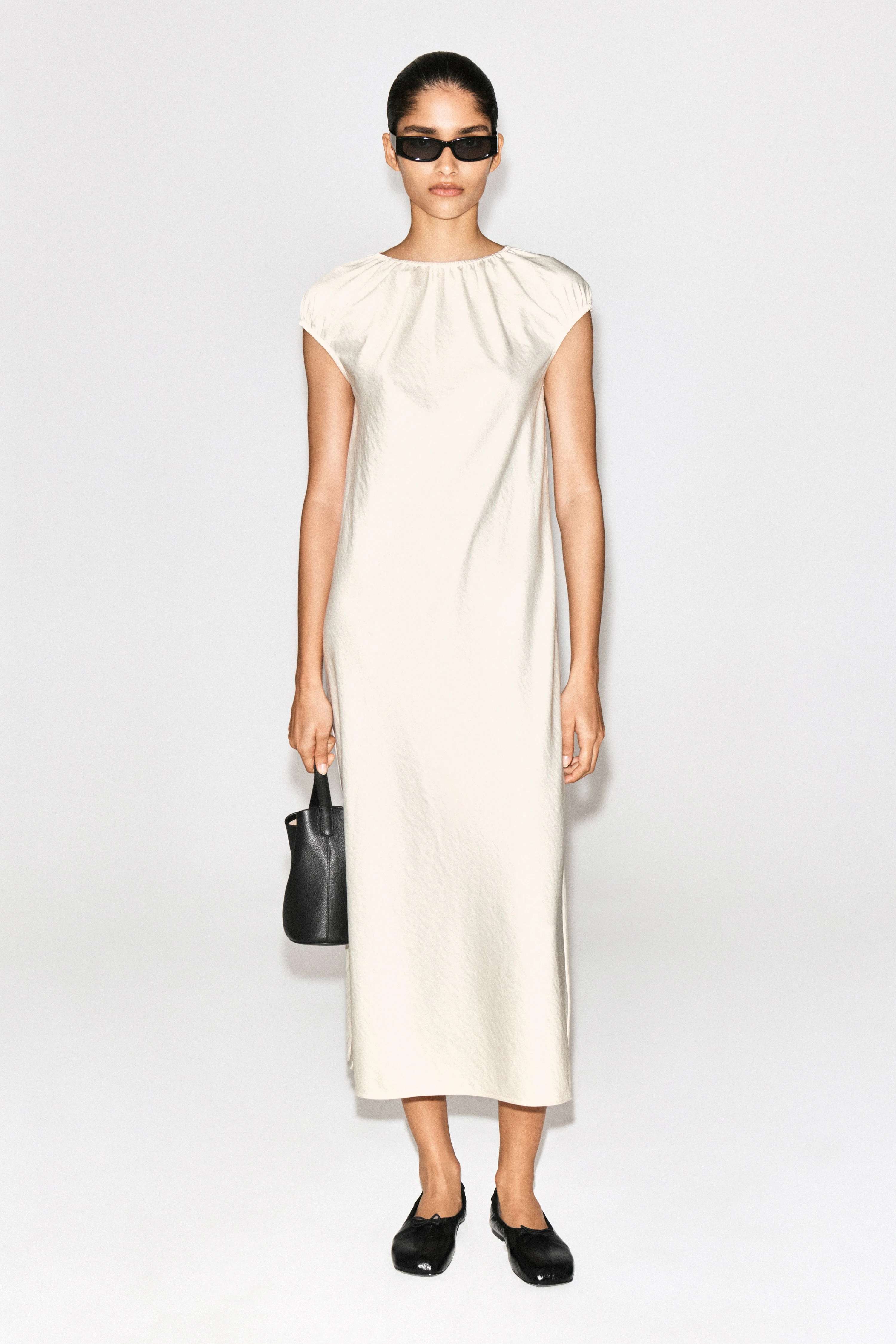 GATHERED SATIN MIDI DRESS - 3