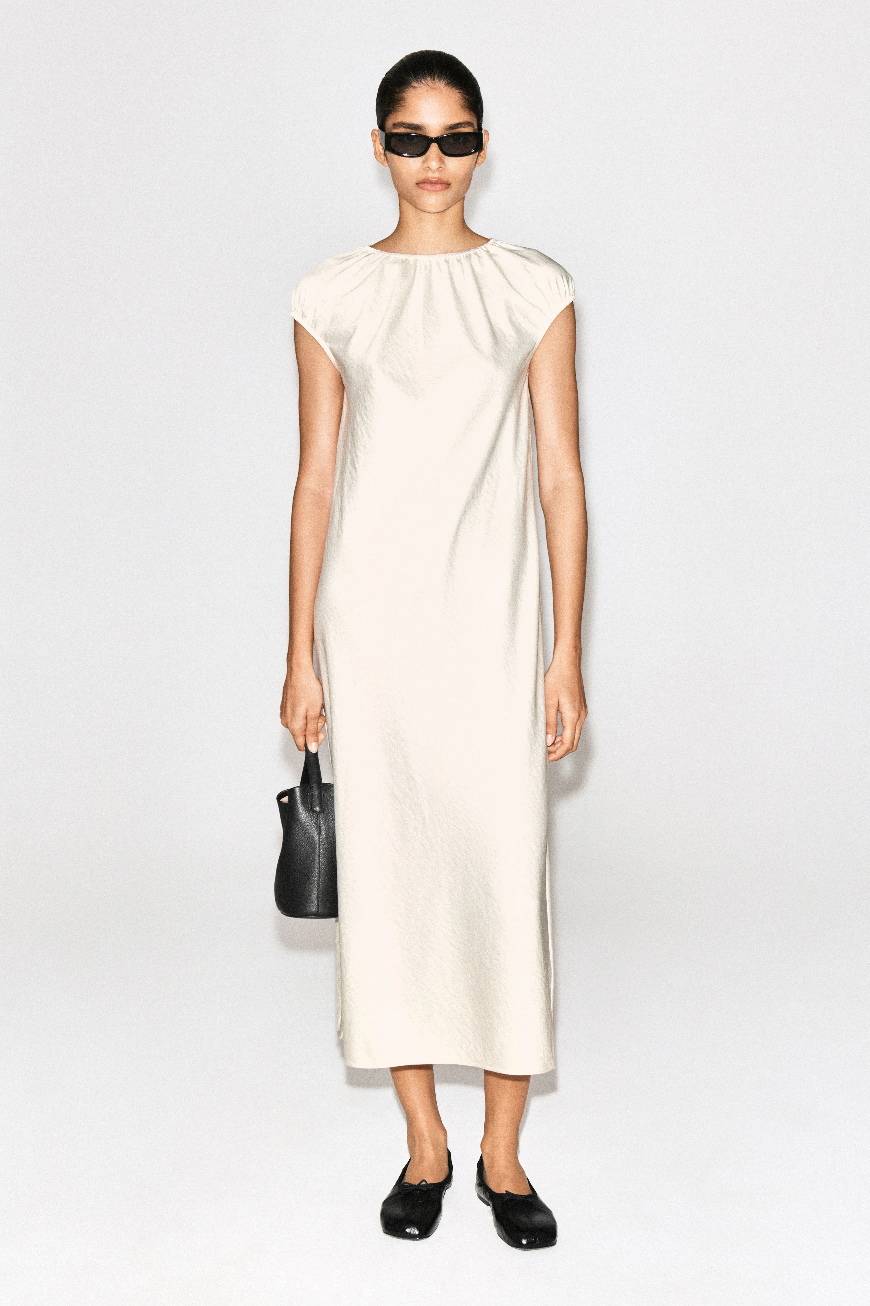 GATHERED SATIN MIDI DRESS - 3