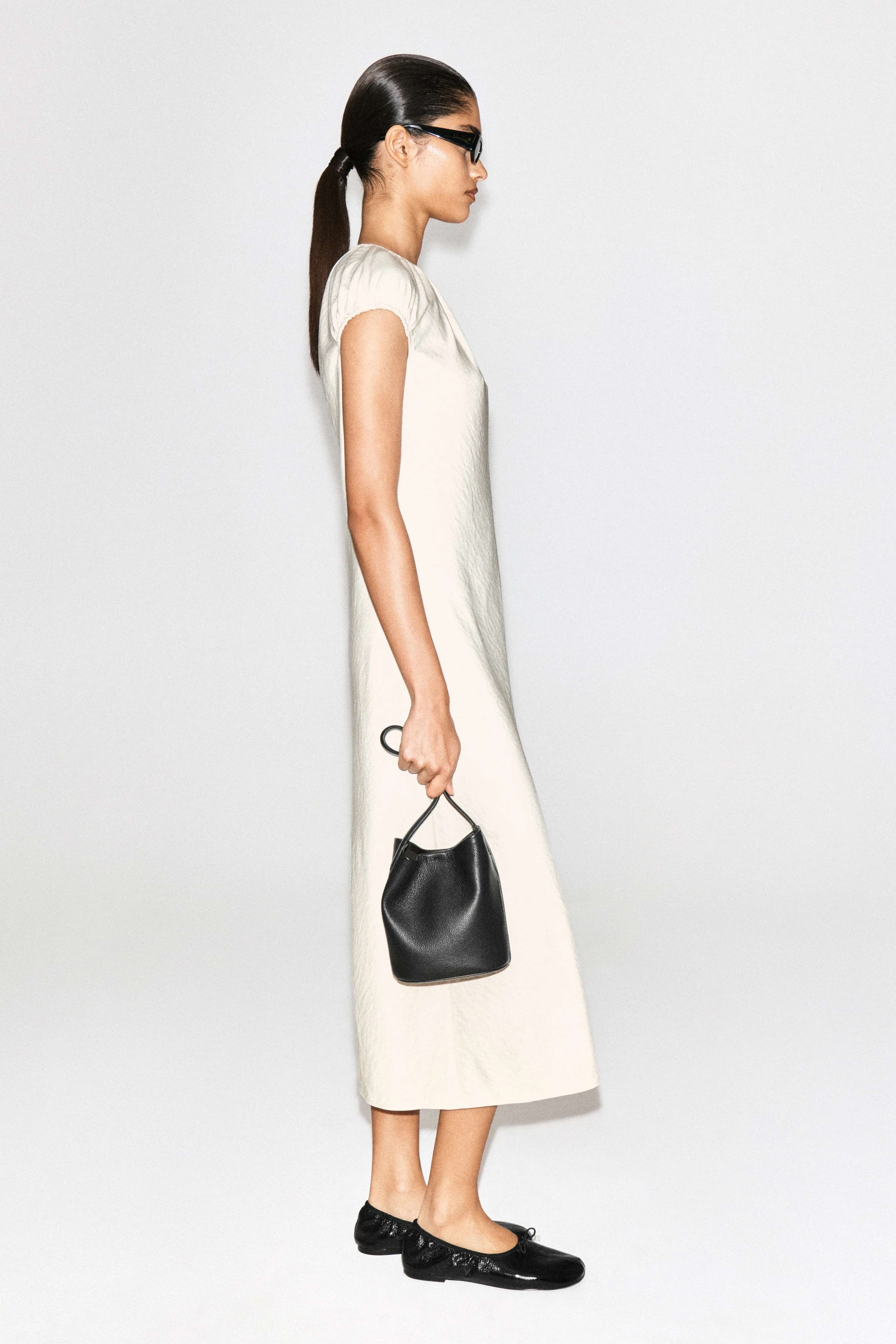GATHERED SATIN MIDI DRESS - 5