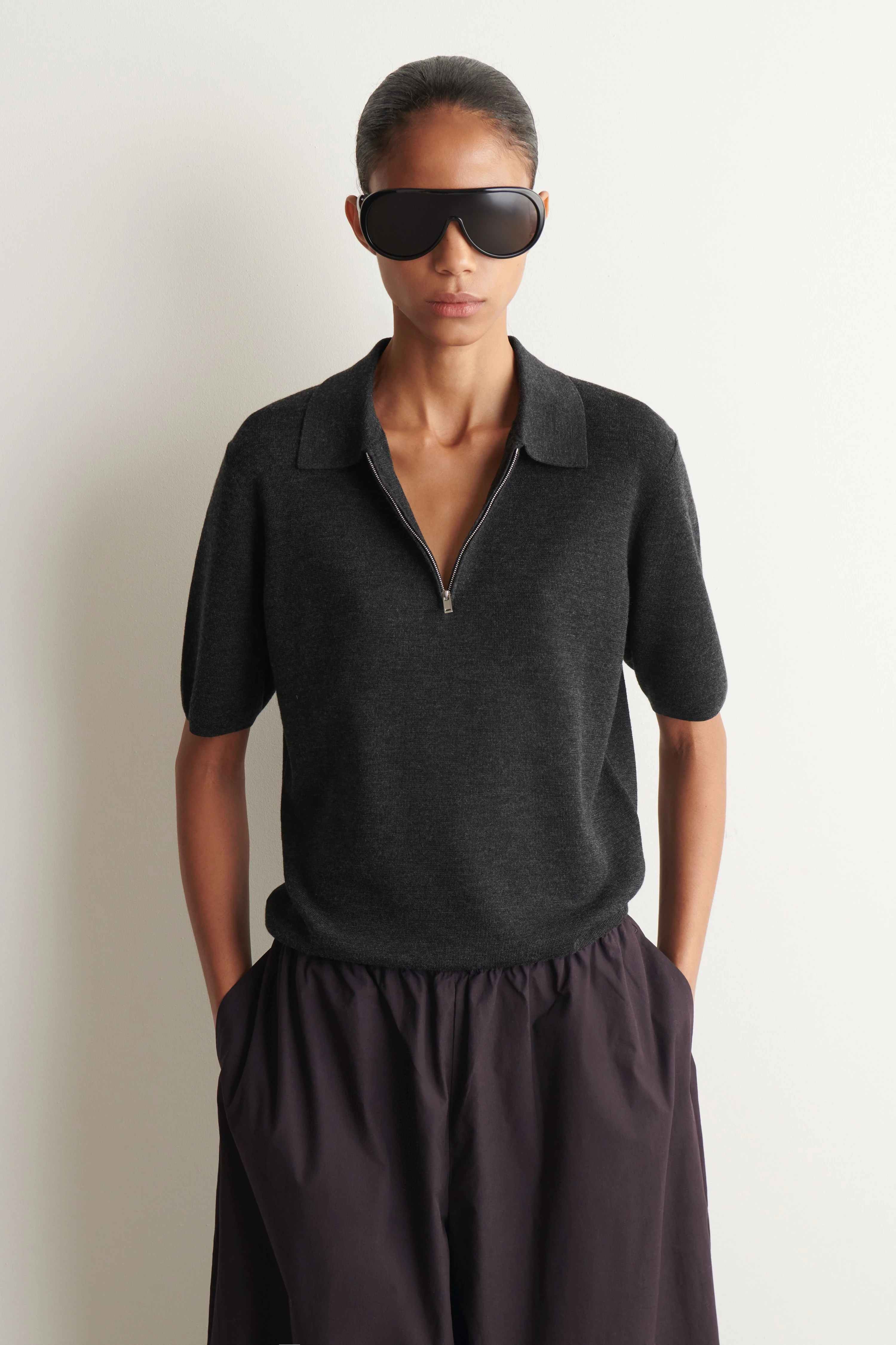 MERINO WOOL ZIP-UP POLO SHIRT - 1
