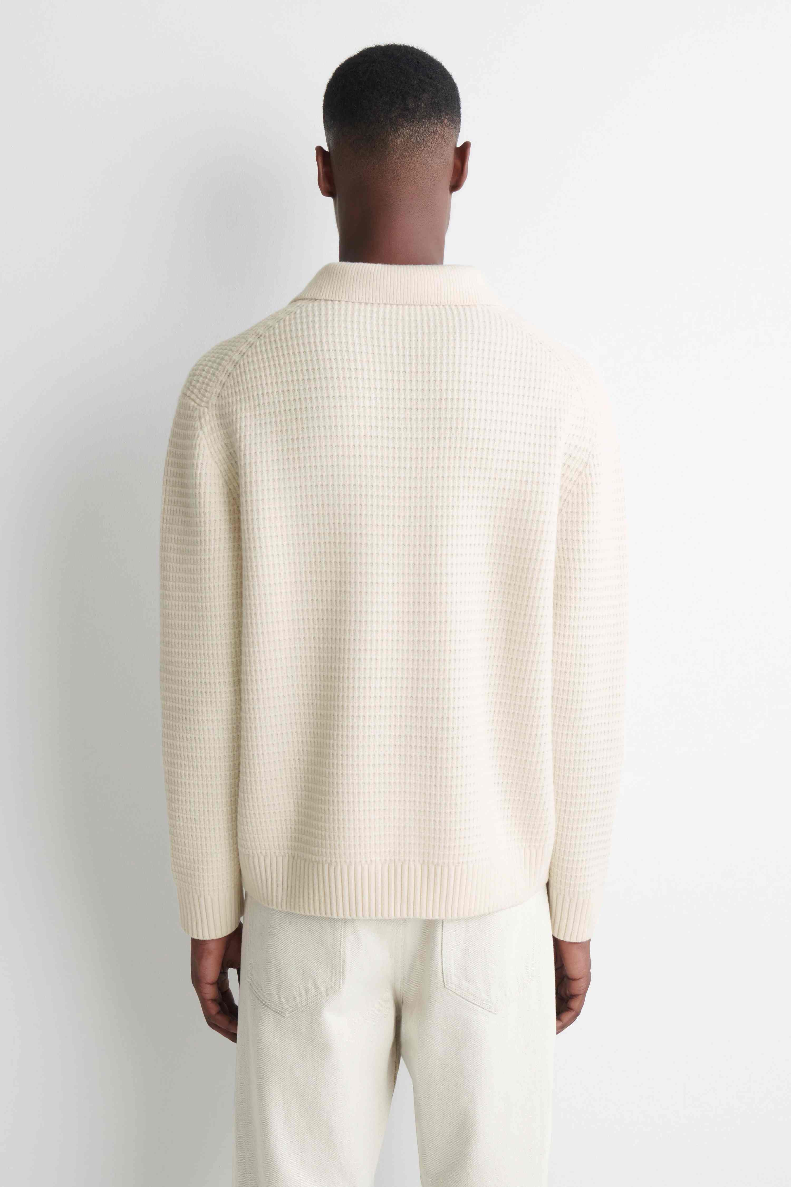 WAFFLE-KNIT WOOL POLO JUMPER