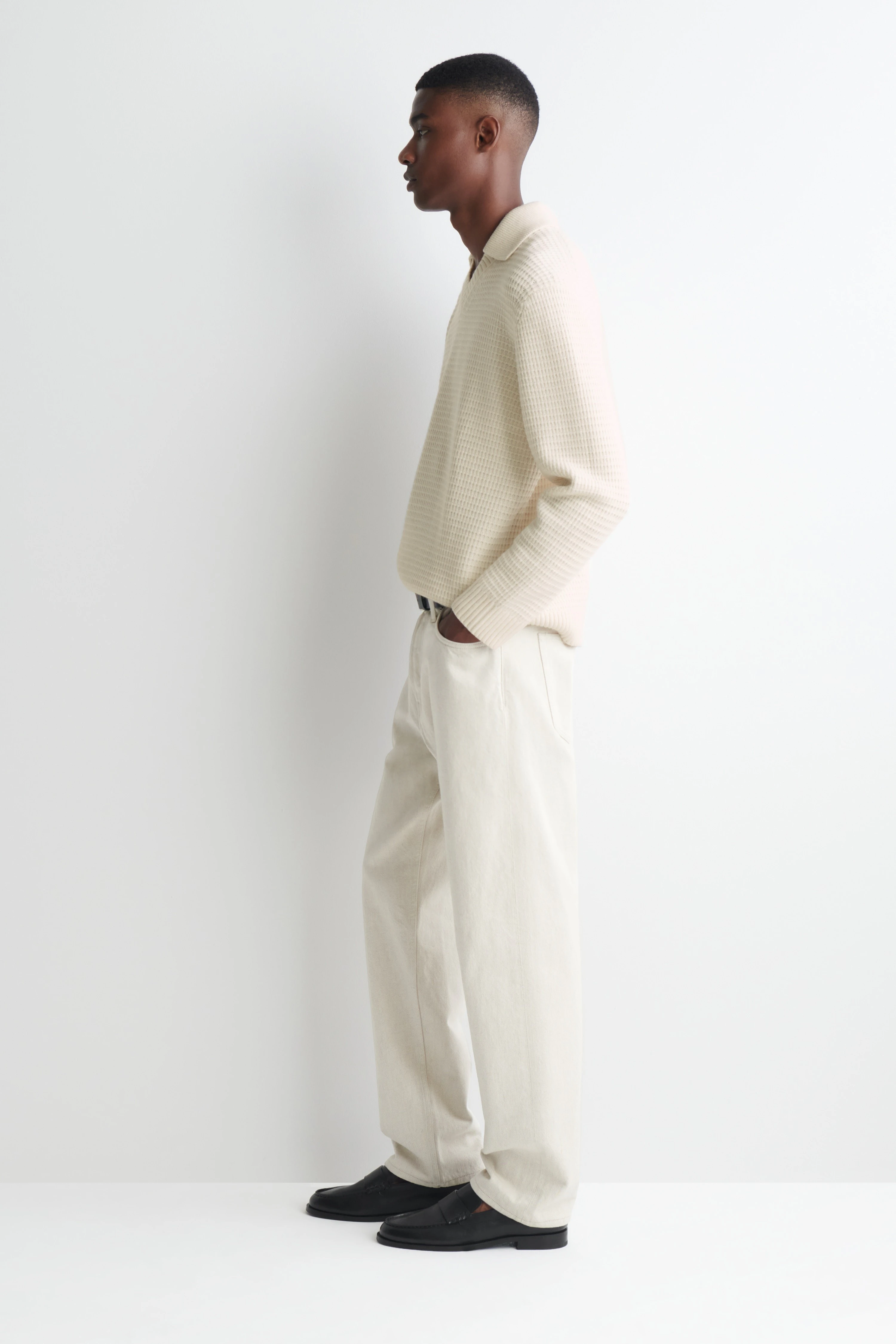 WAFFLE-KNIT WOOL POLO JUMPER - 4