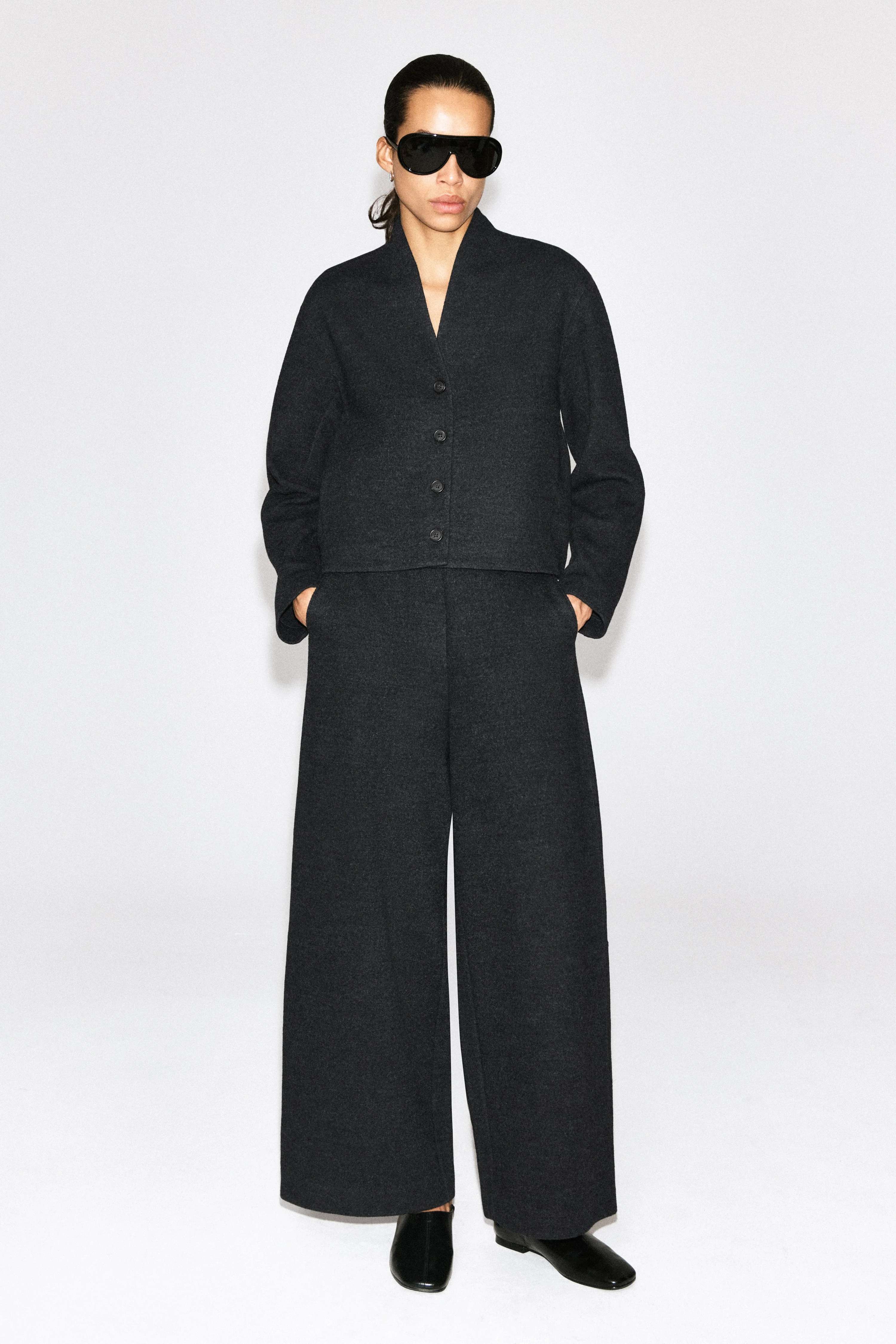 BOILED WOOL-BLEND BARREL-LEG TROUSERS - 1