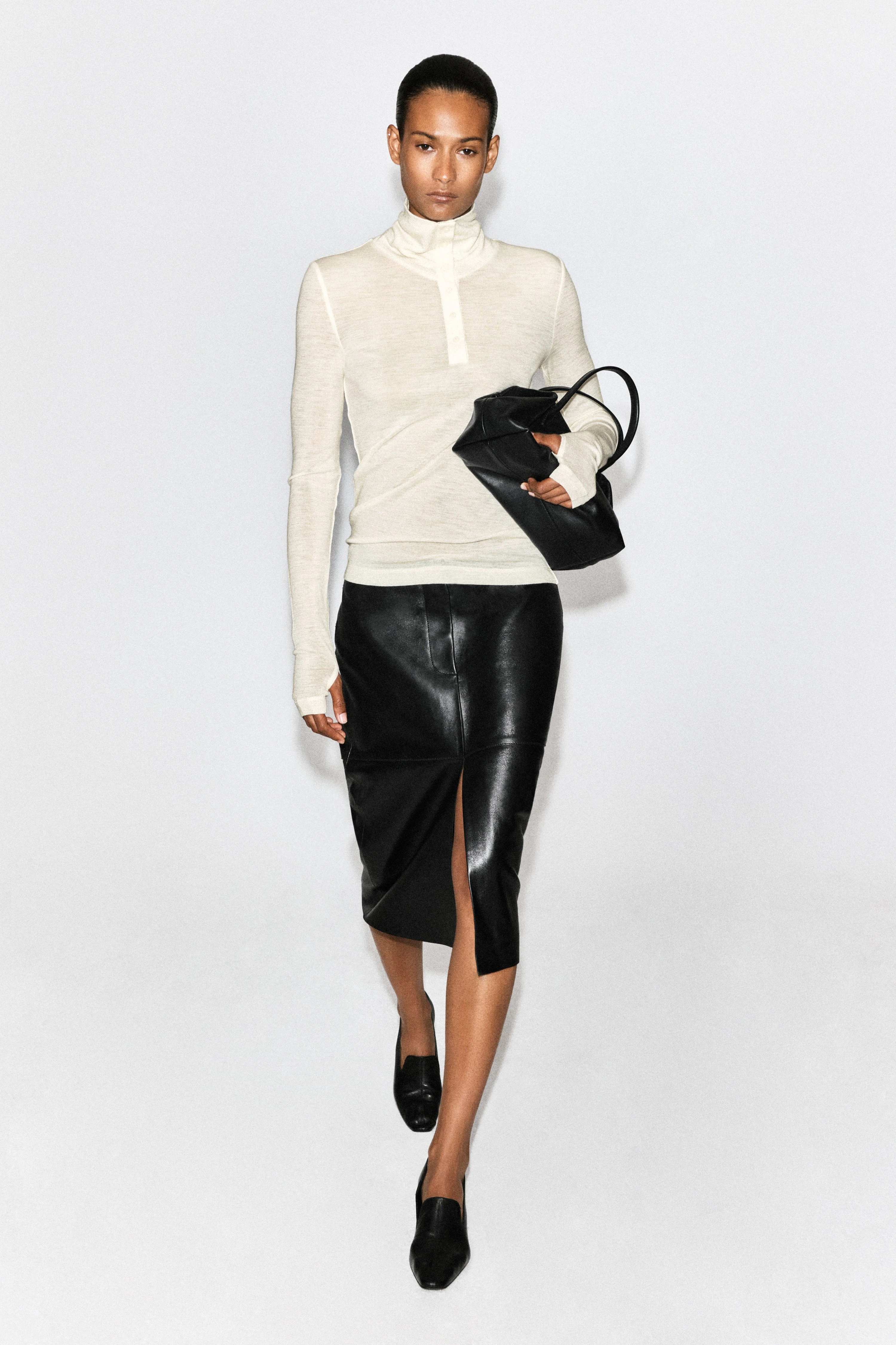 MERINO WOOL BUTTONED FUNNEL-NECK TOP - 2