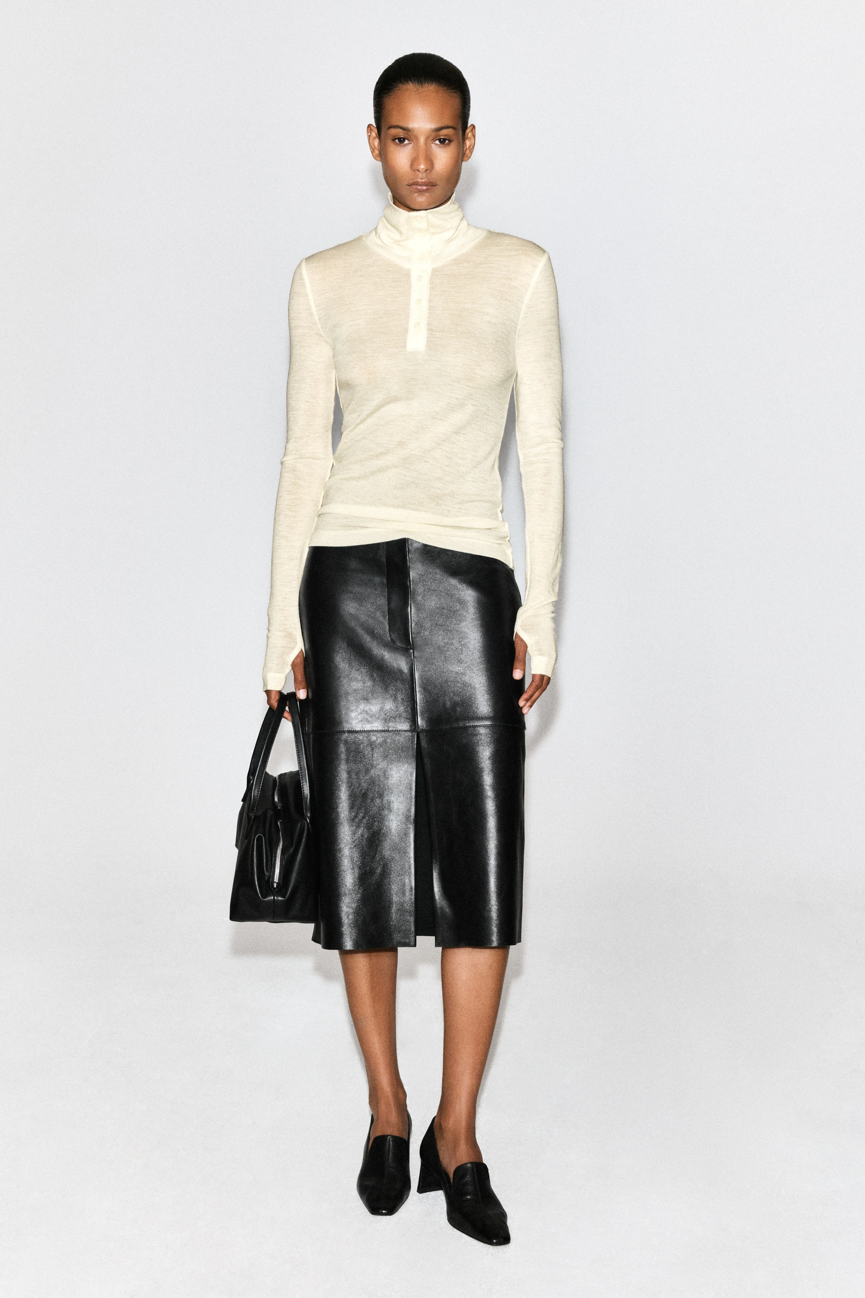 MERINO WOOL BUTTONED FUNNEL-NECK TOP - 3