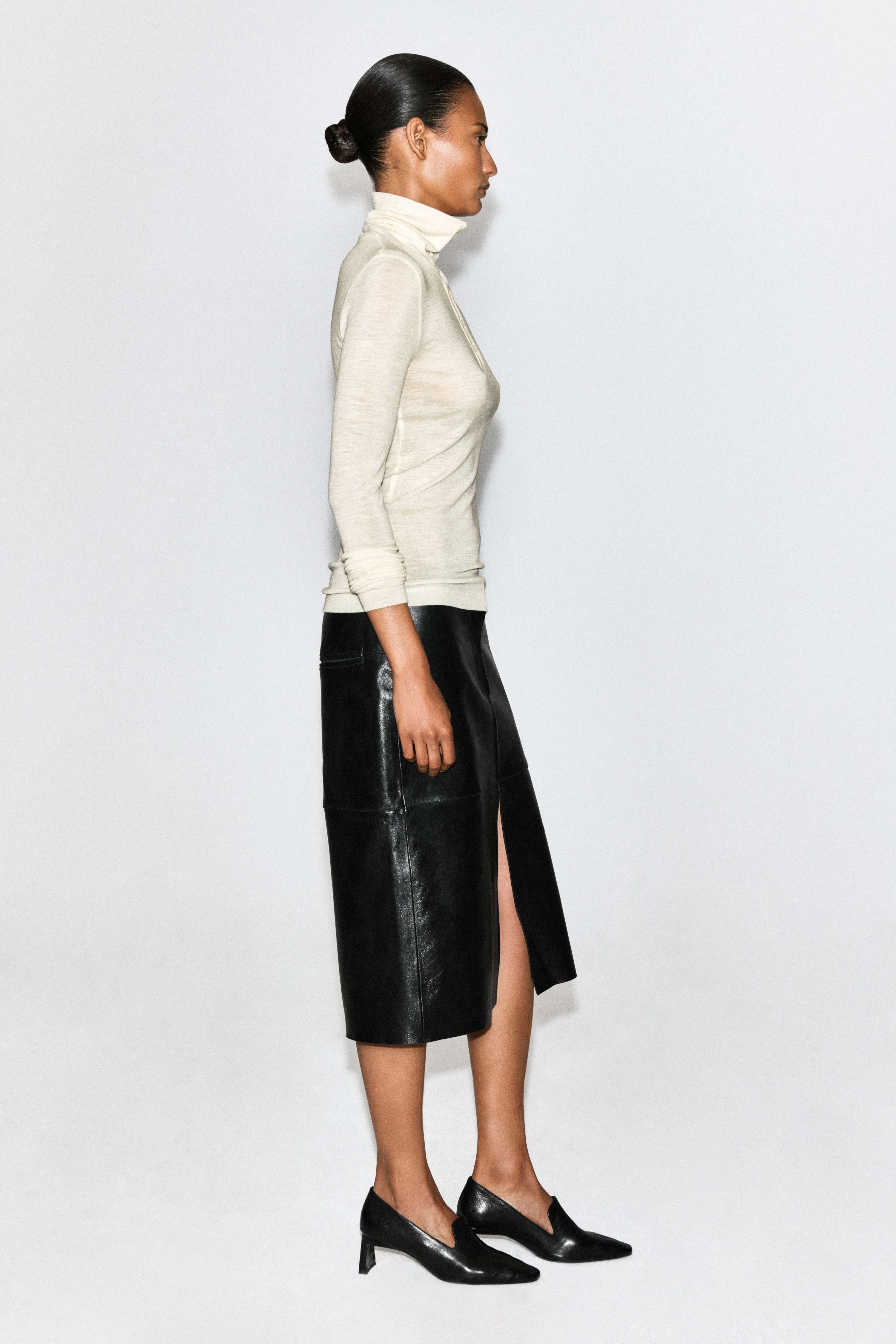 MERINO WOOL BUTTONED FUNNEL-NECK TOP - 4