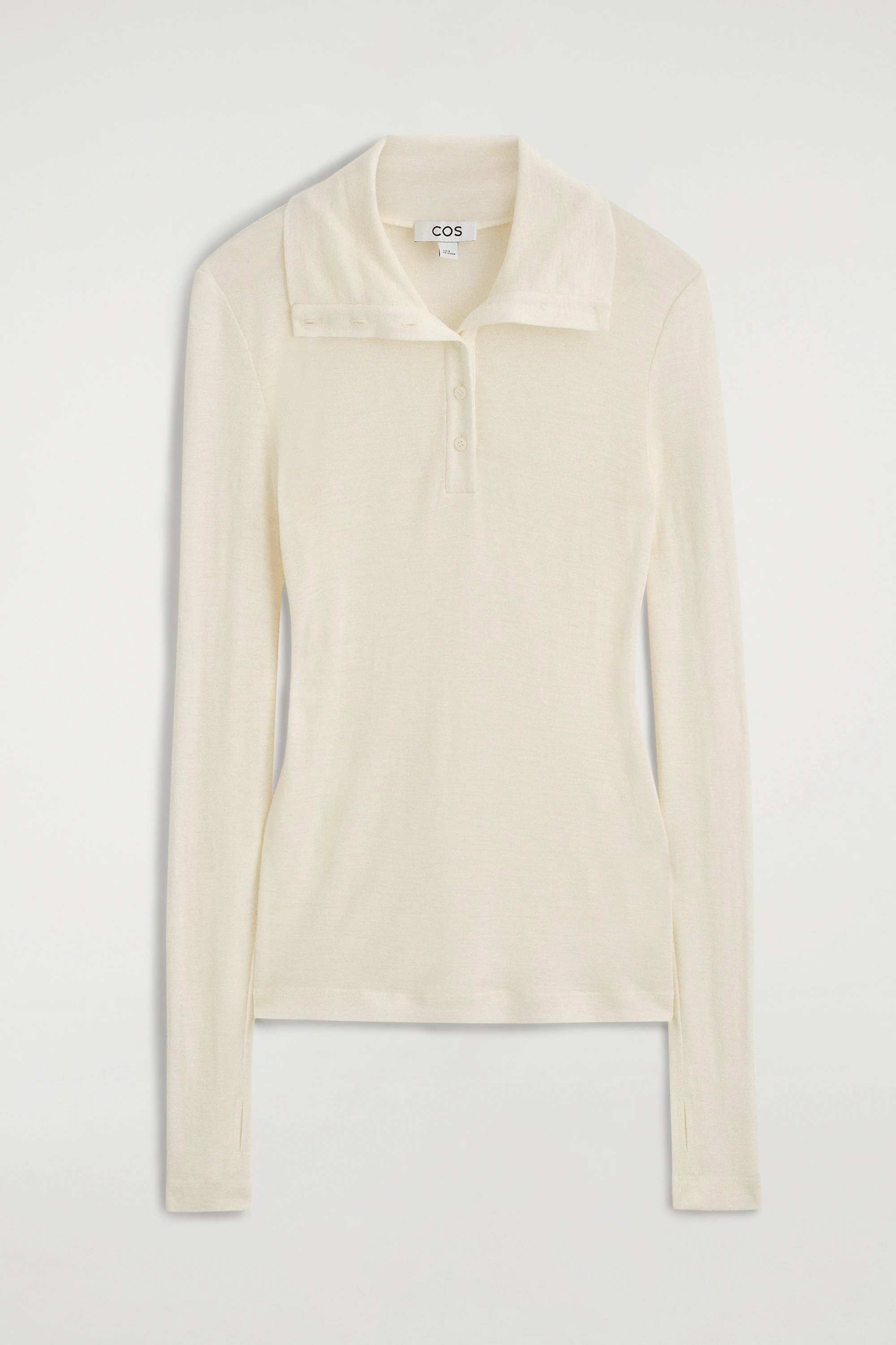 MERINO WOOL BUTTONED FUNNEL-NECK TOP - 7