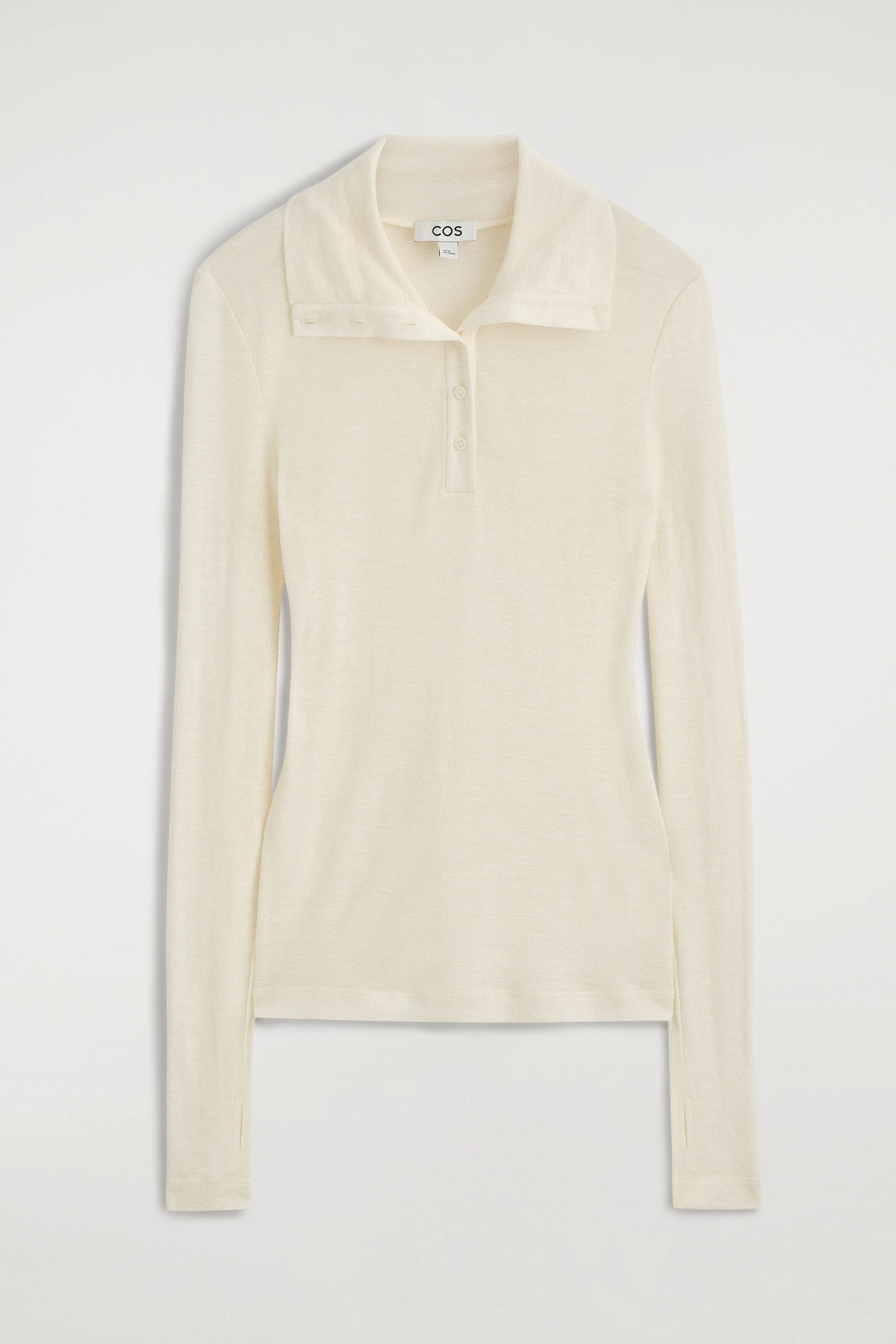 MERINO WOOL BUTTONED FUNNEL-NECK TOP - 7
