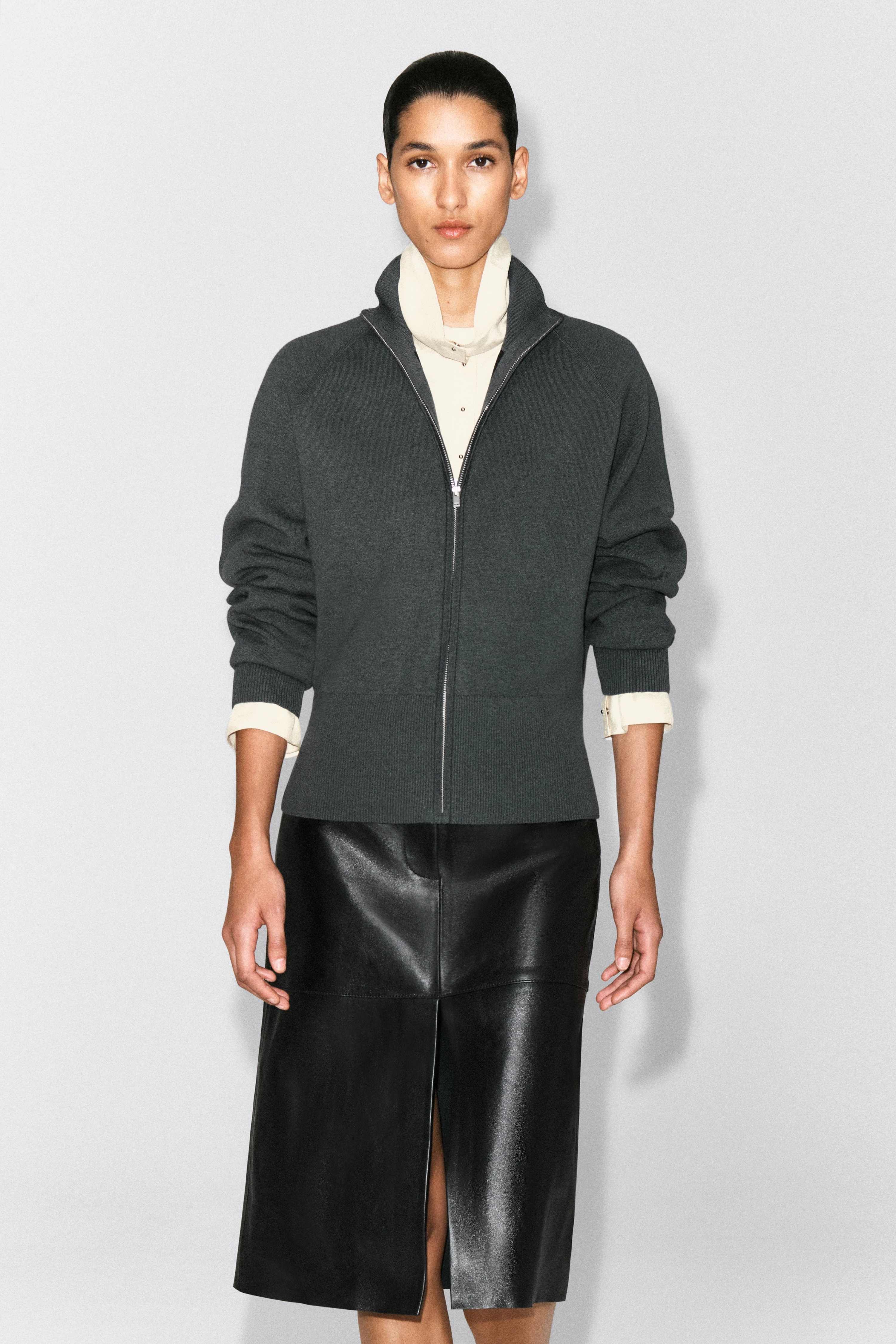 KNITTED FUNNEL-NECK ZIP-UP JACKET