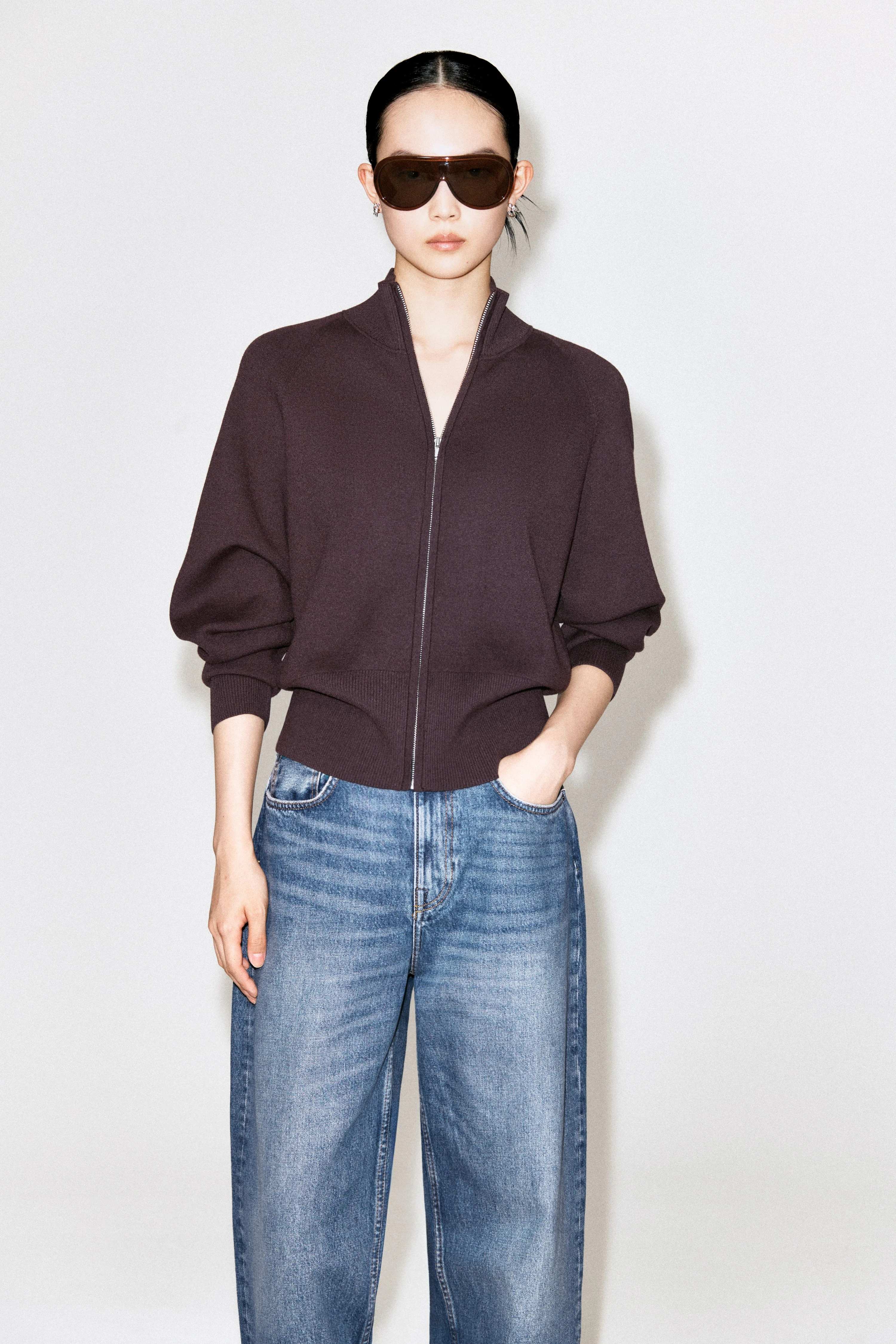 KNITTED FUNNEL-NECK ZIP-UP JACKET