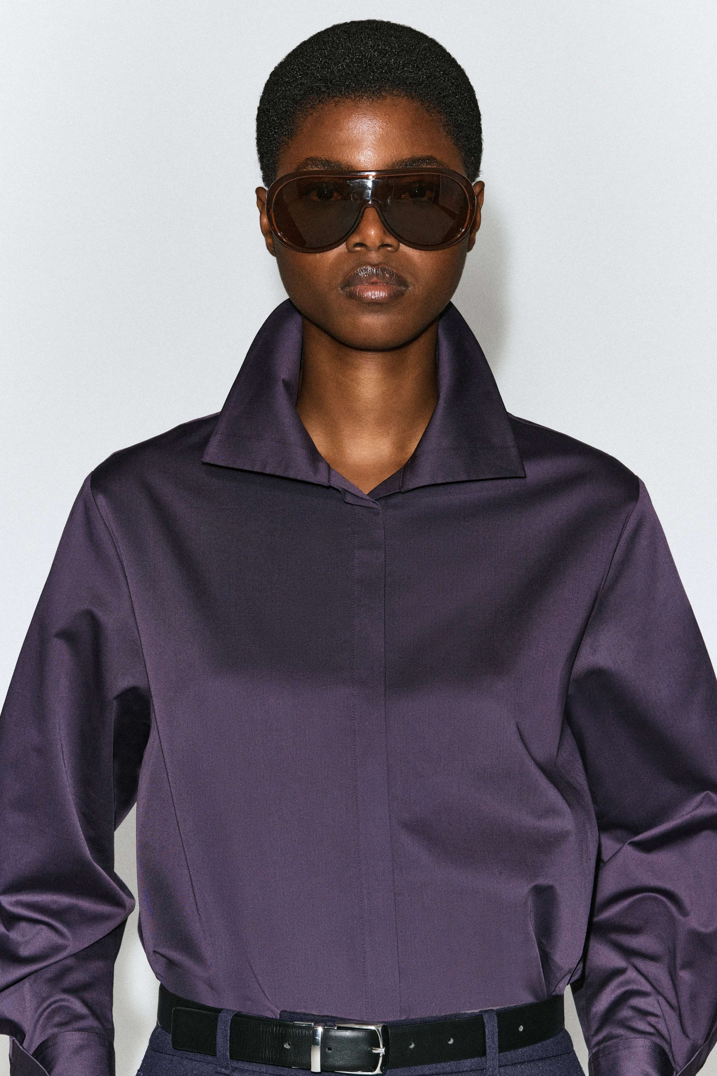 OVERSIZED FOLDED-COLLAR COTTON SHIRT - 3