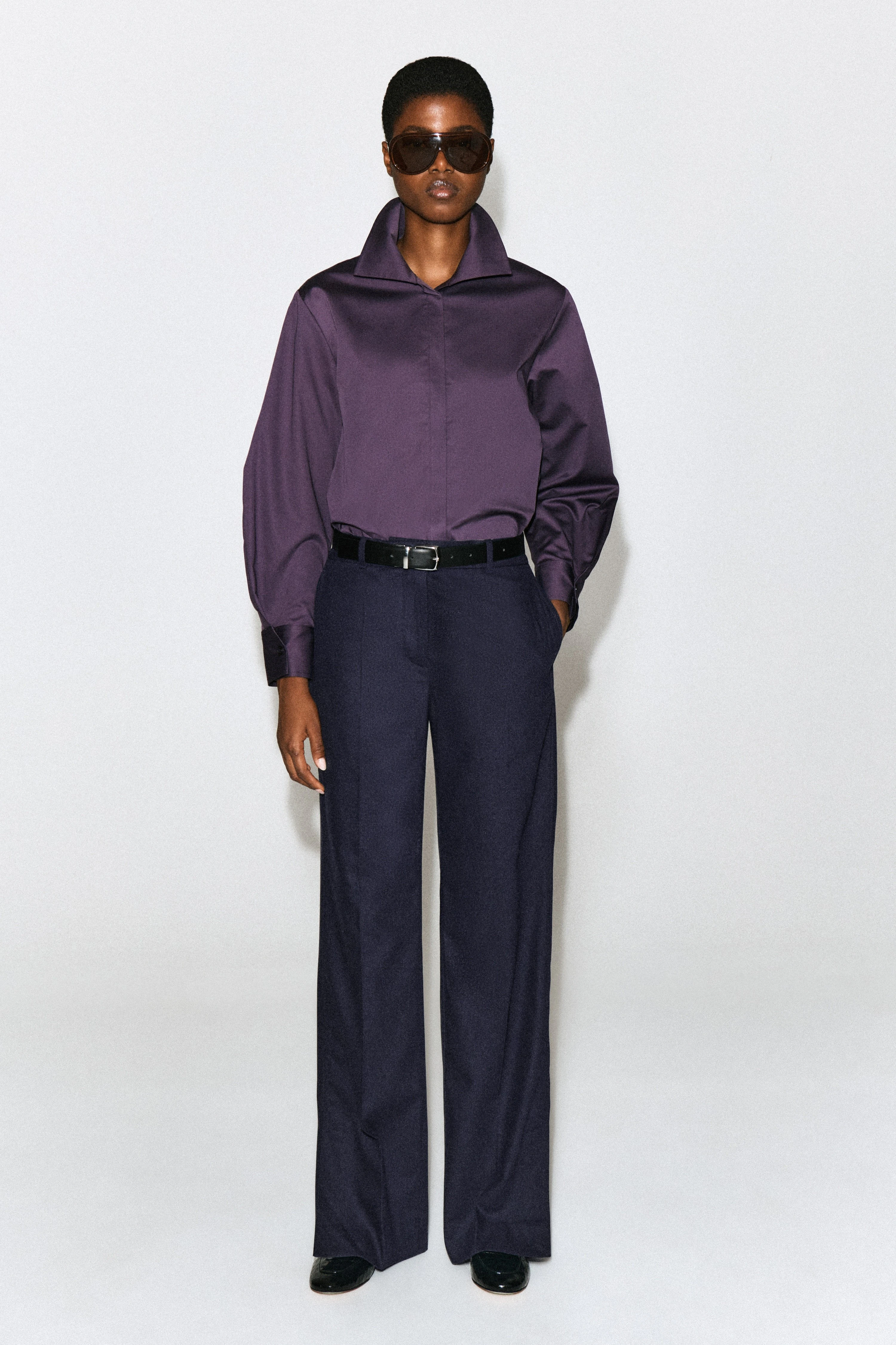 OVERSIZED FOLDED-COLLAR COTTON SHIRT - 5