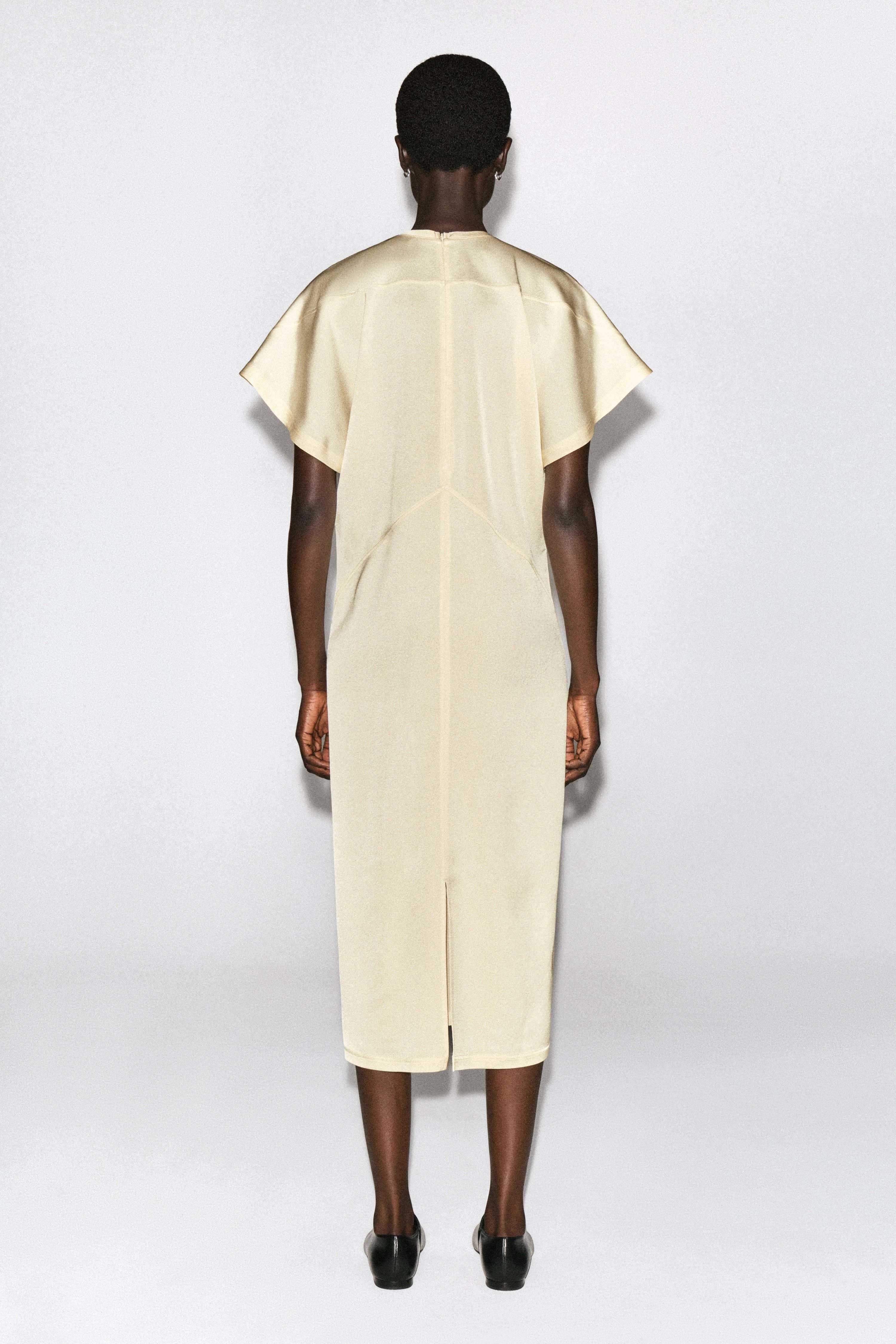 DRAPED V-NECK CREPE MIDI DRESS - 2