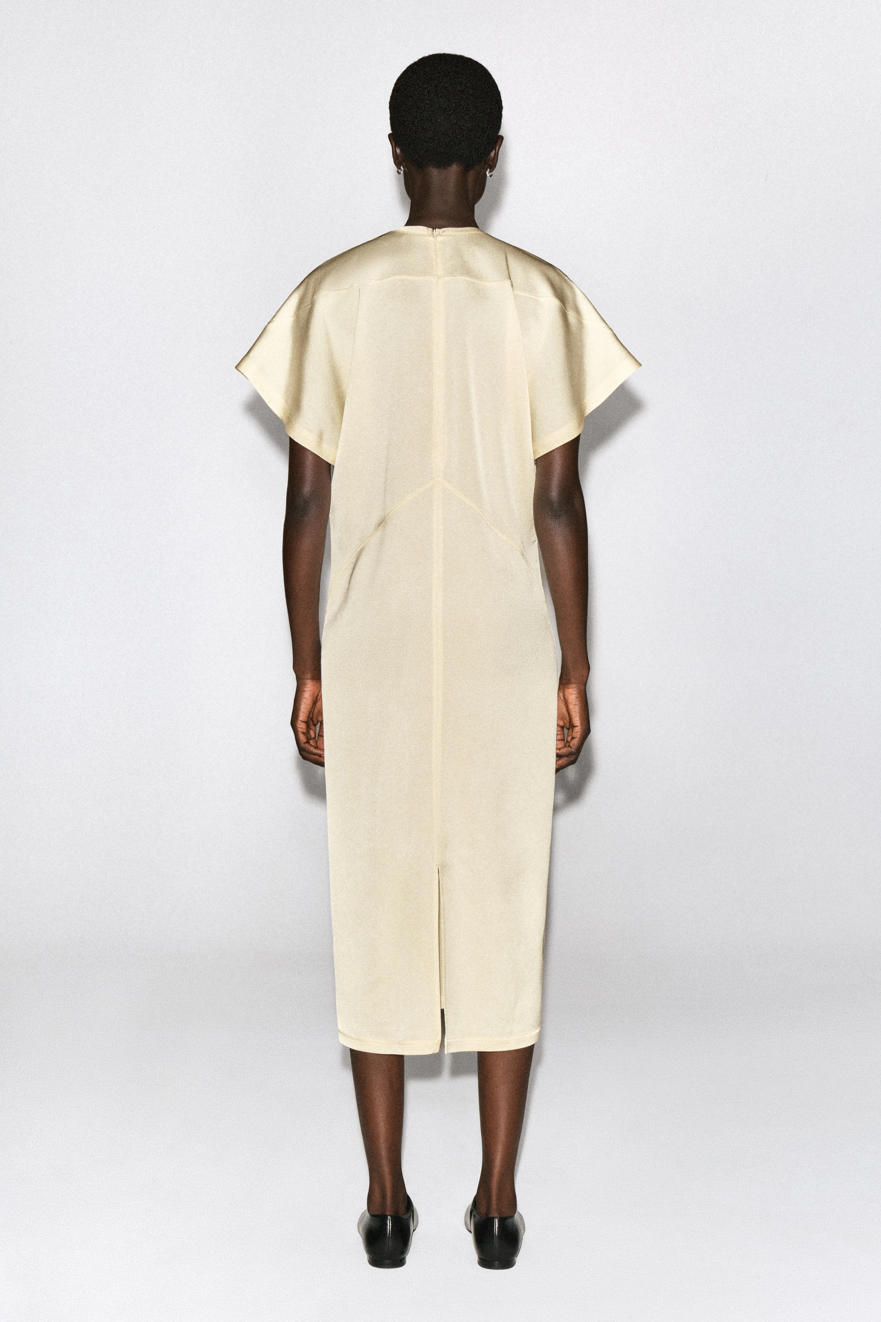 DRAPED V-NECK CREPE MIDI DRESS - 2