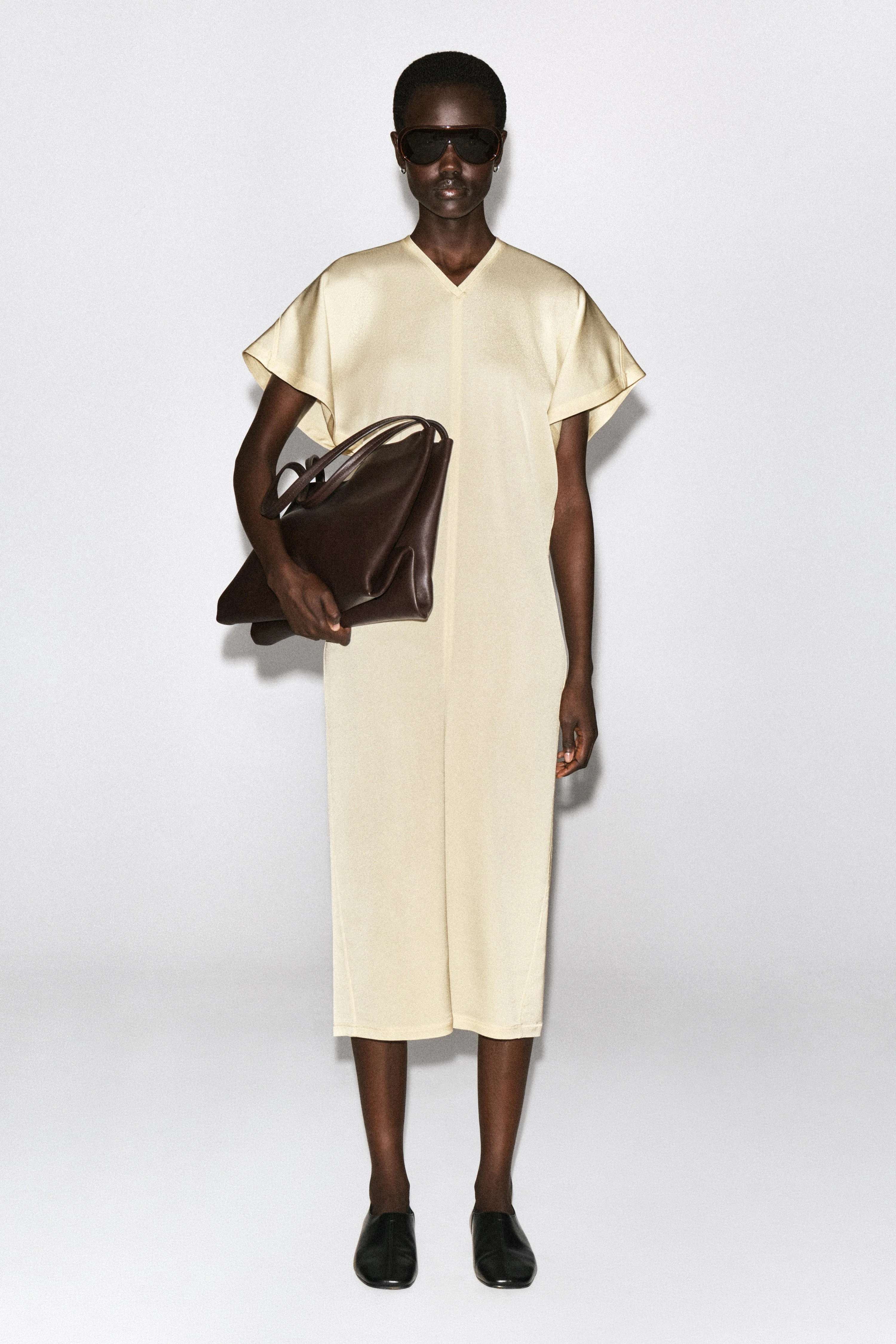DRAPED V-NECK CREPE MIDI DRESS - 3
